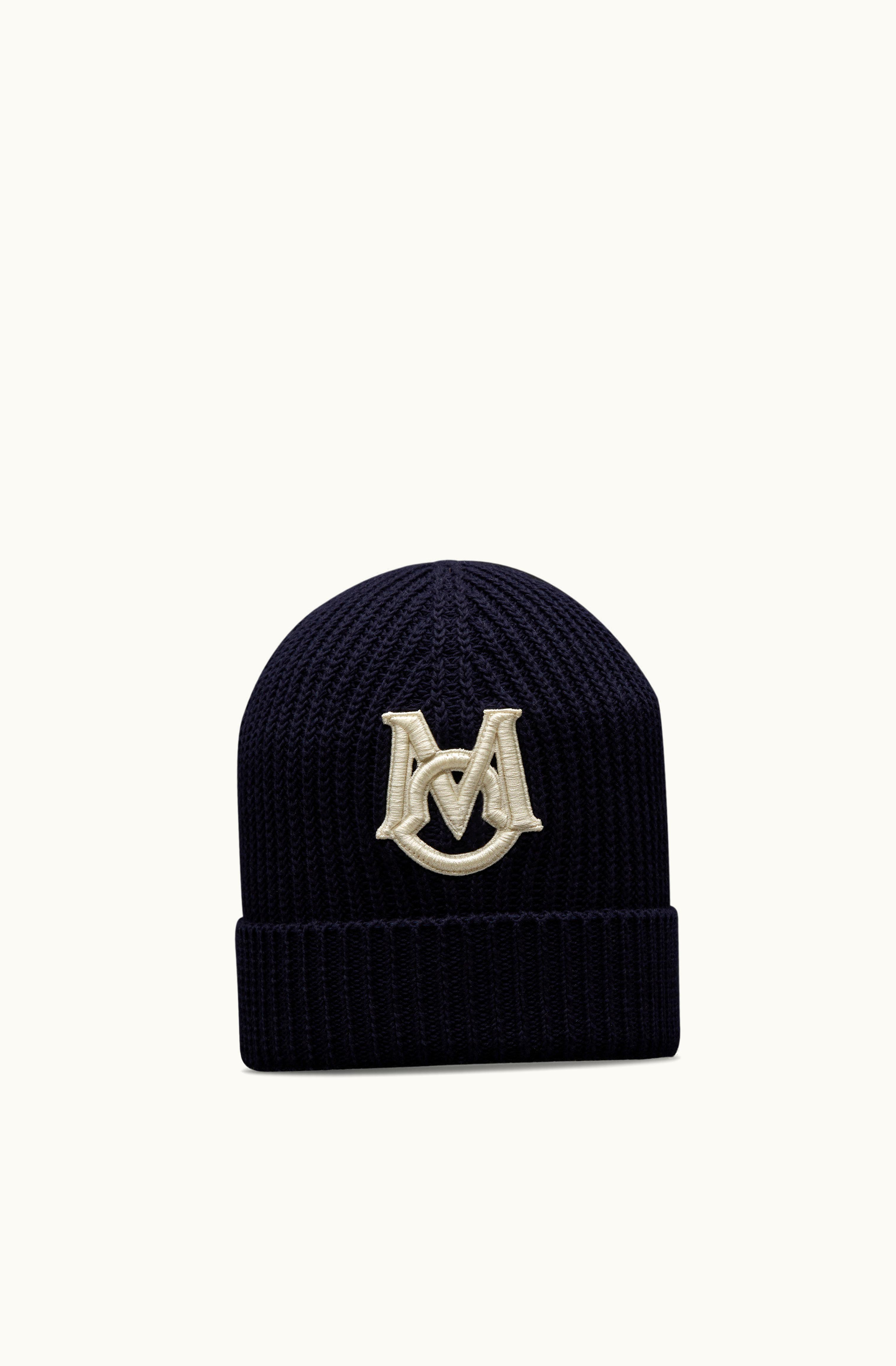 Moncler Moncler Embroidered Monogram Beanie Navy Blue