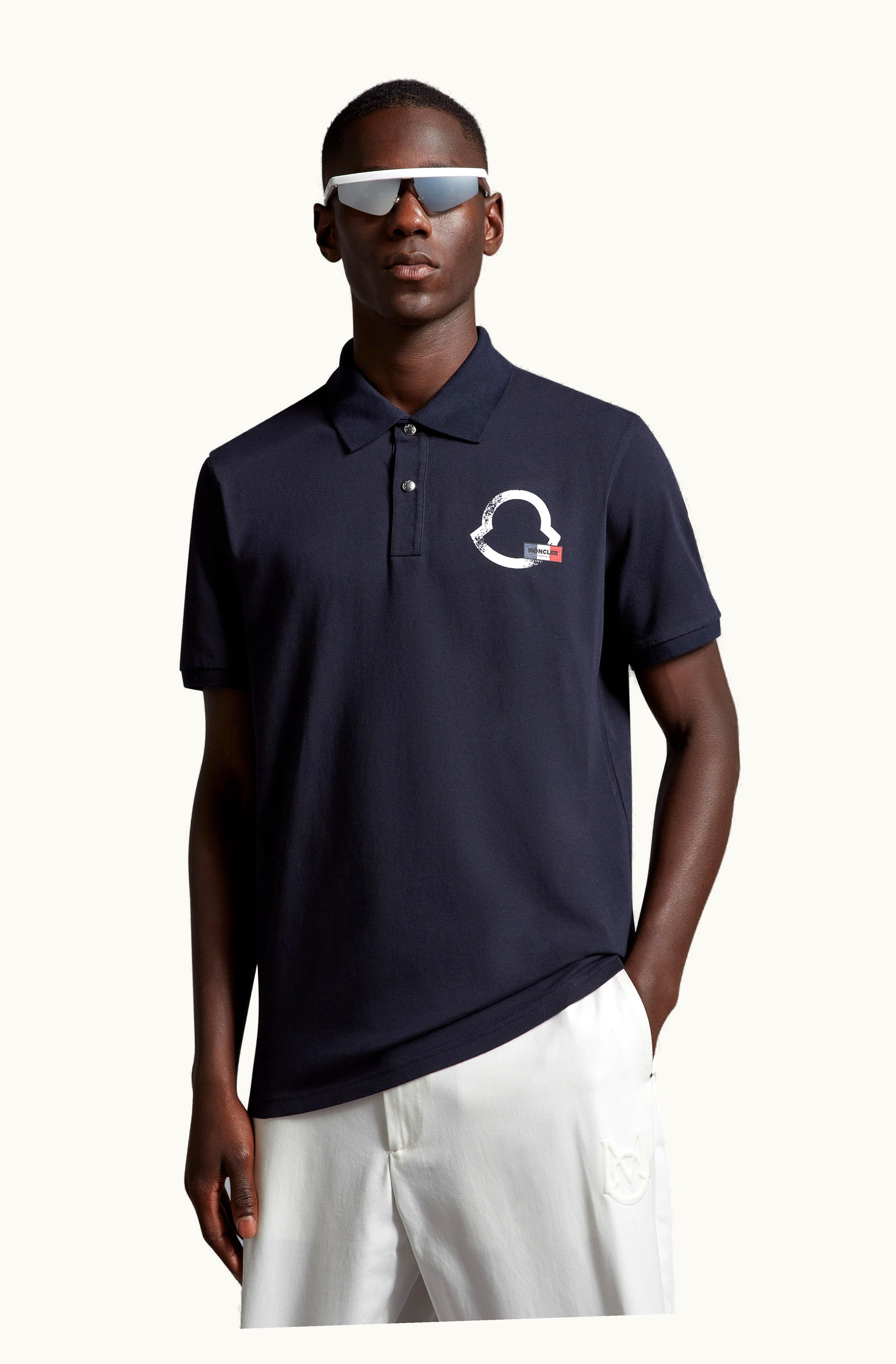 Moncler Moncler Logo Outline Polo Shirt Navy Blue