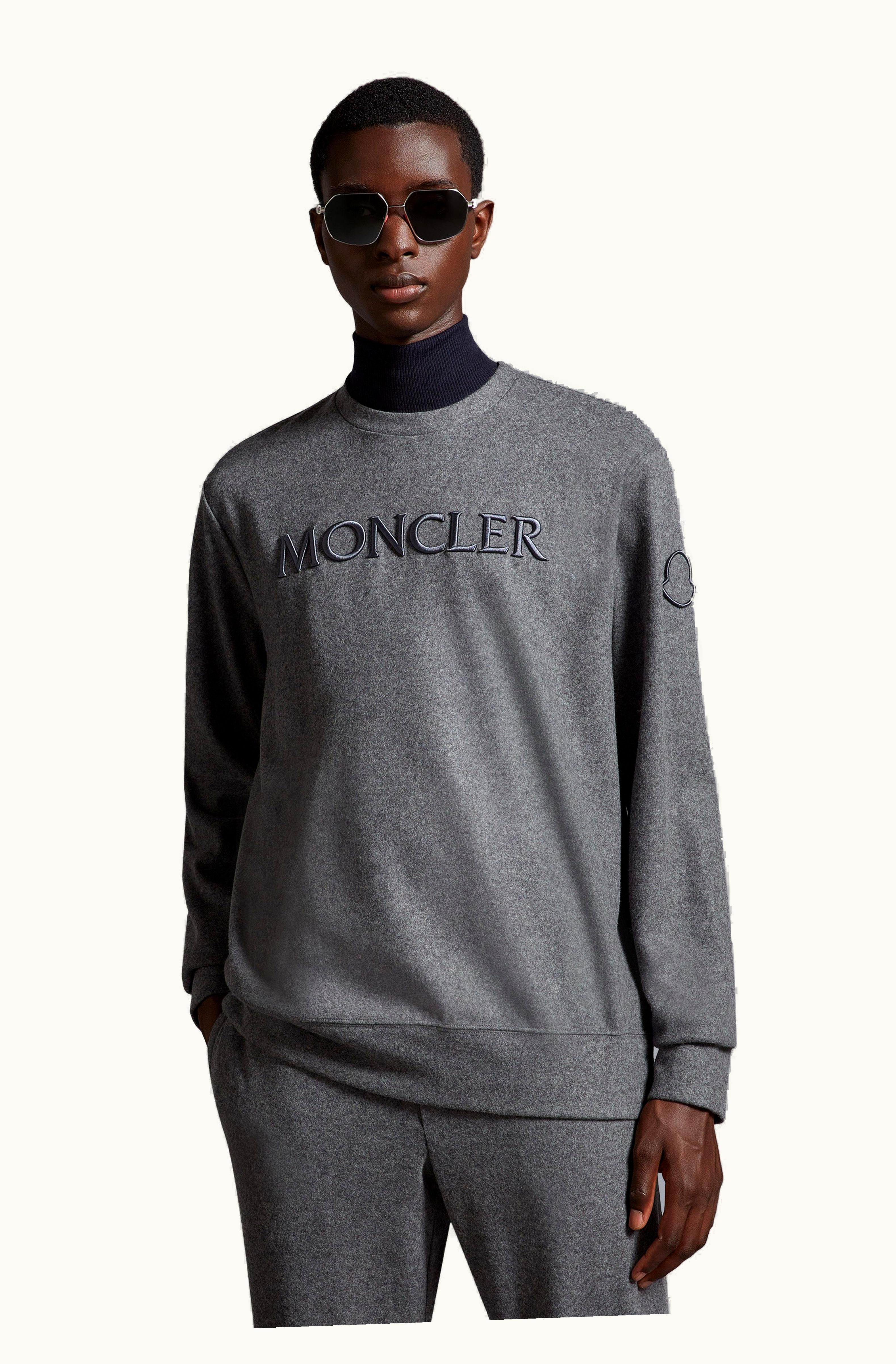 Moncler Moncler Embroidered Logo Wool Blend Sweatshirt Light Gray