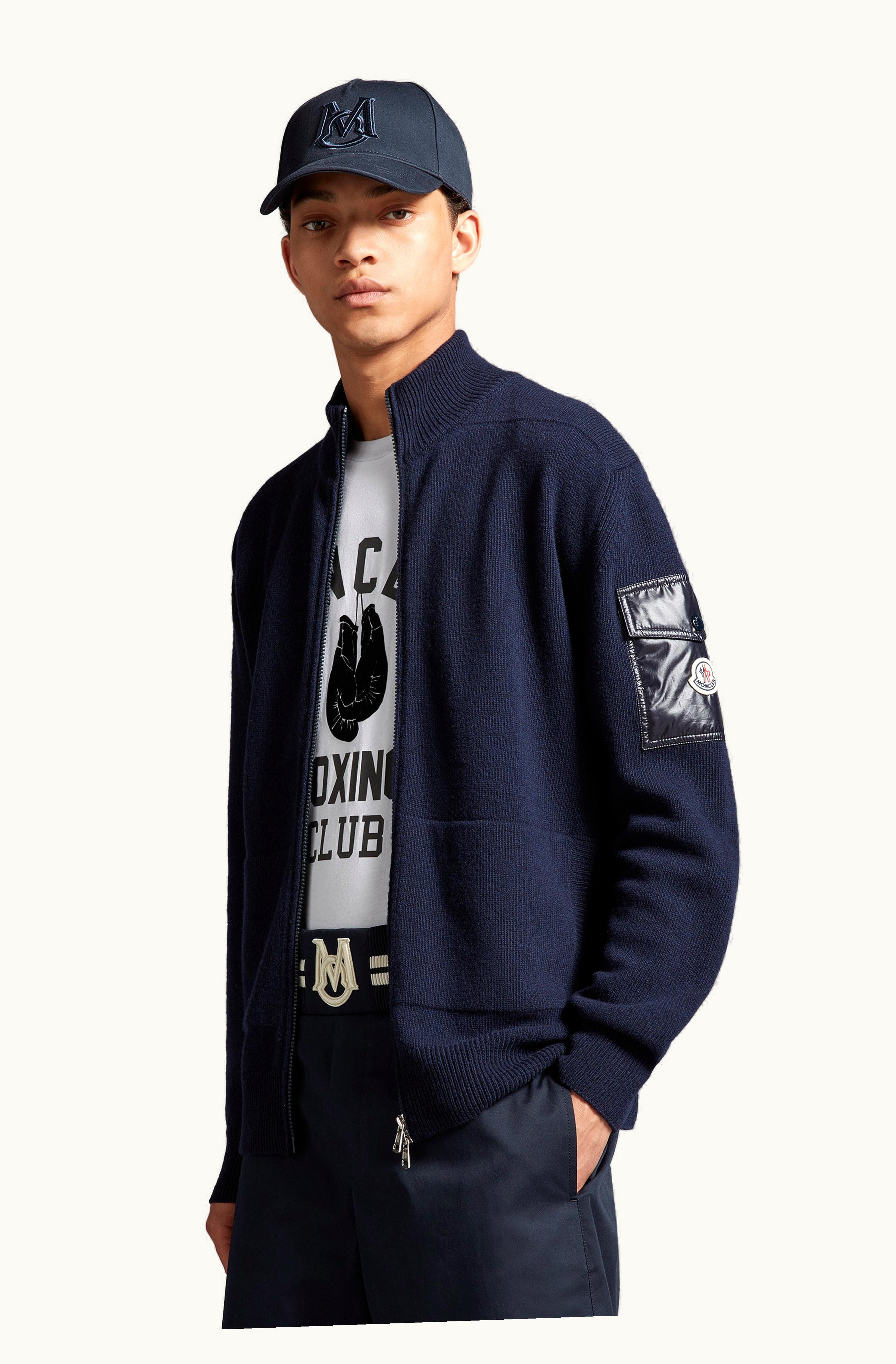 Moncler Moncler Zip-Up Wool Cardigan Navy Blue