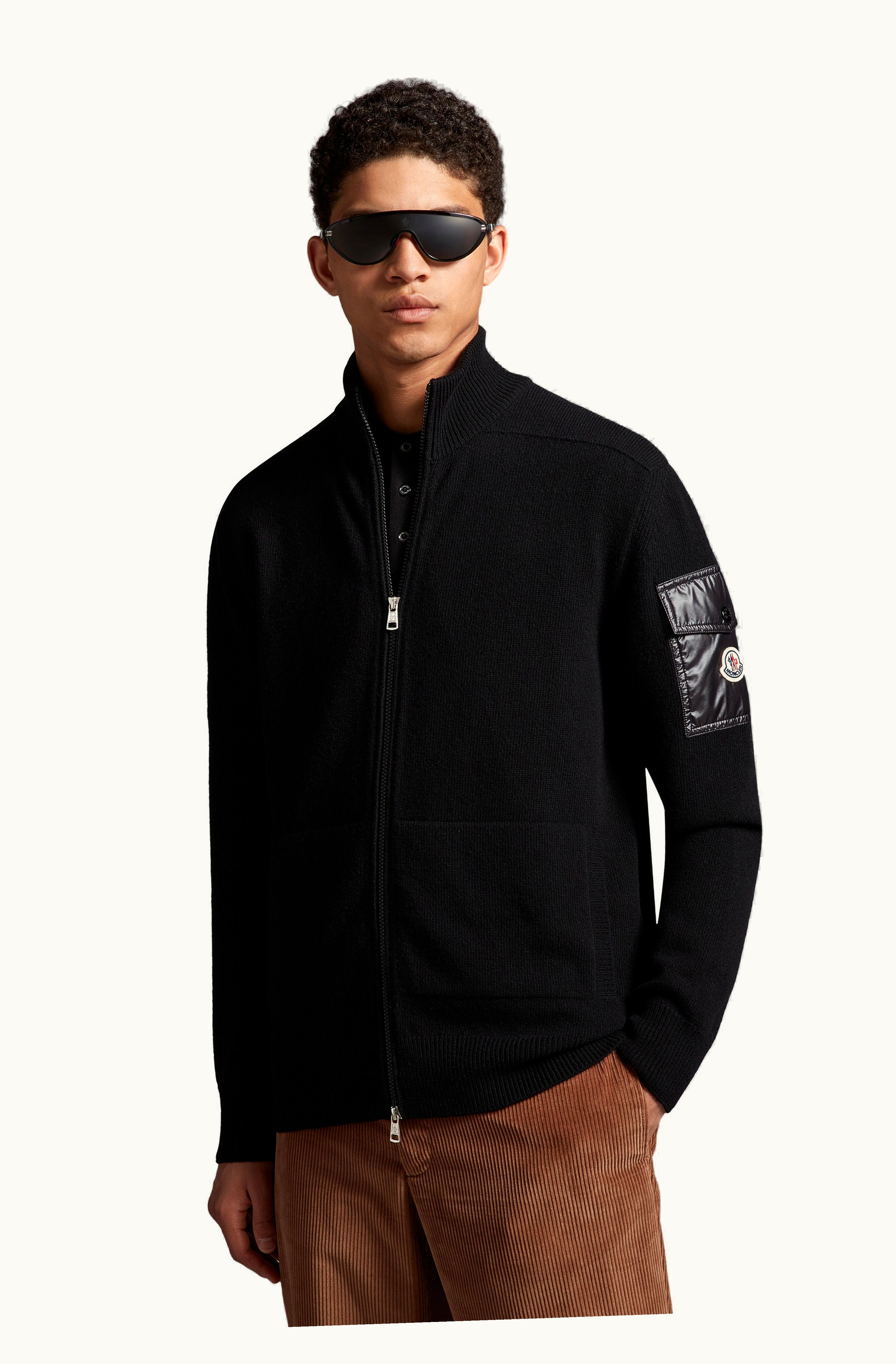 Moncler Moncler Zip-Up Wool Cardigan Black