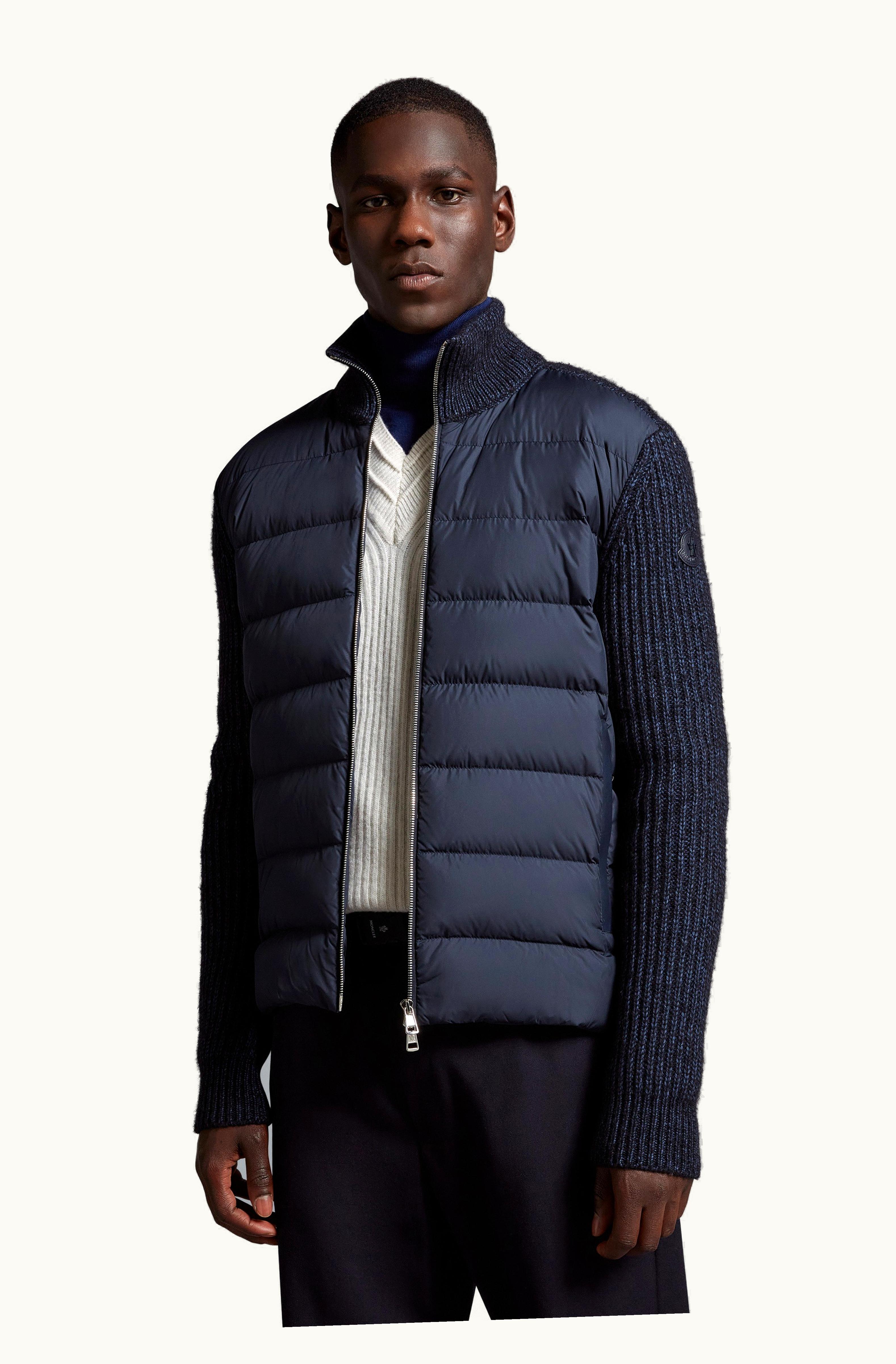 Moncler Moncler Padded Wool Blend Cardigan Navy Blue