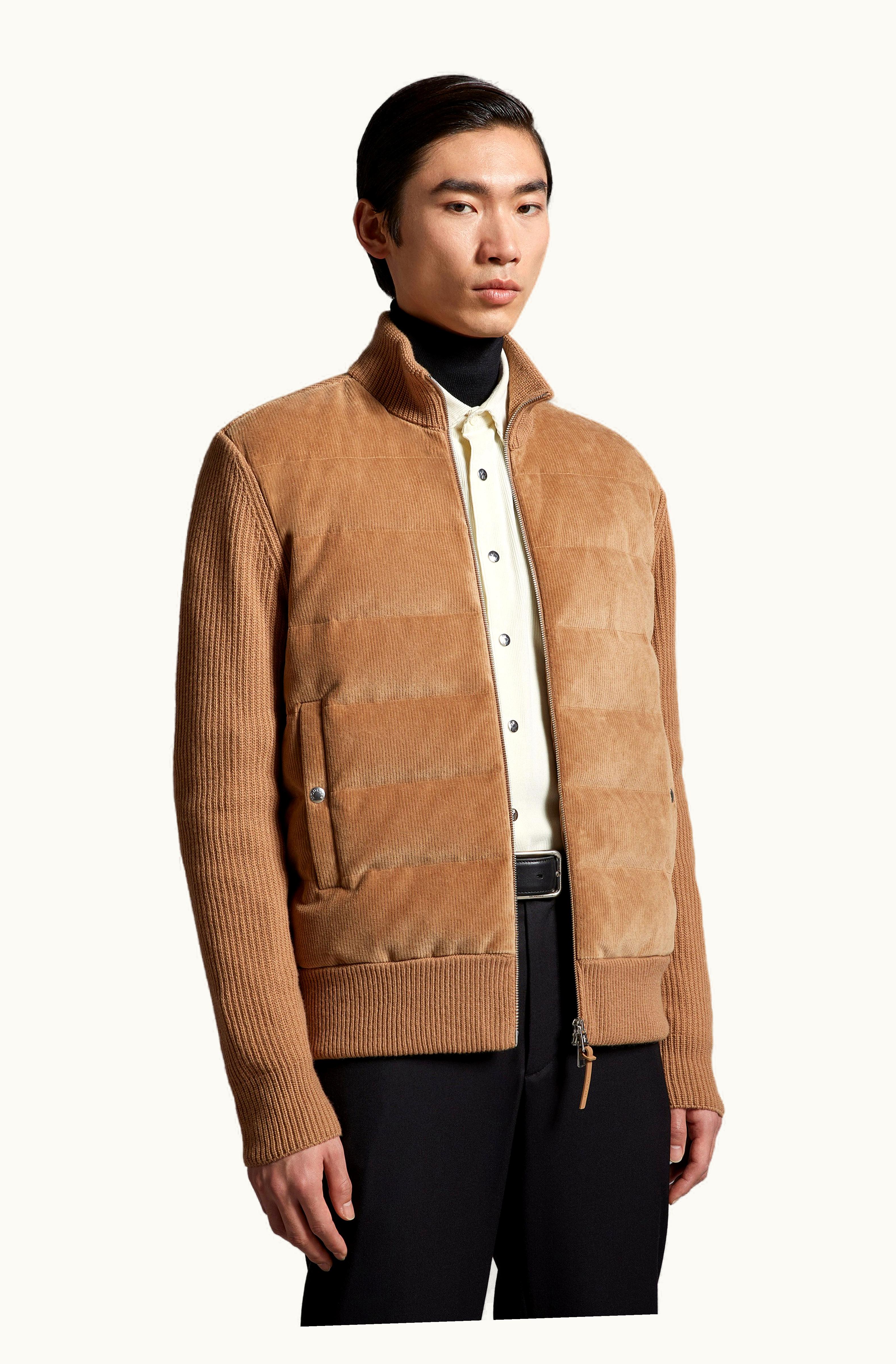 Moncler Moncler Padded Wool & Velvet Cardigan Sand Beige