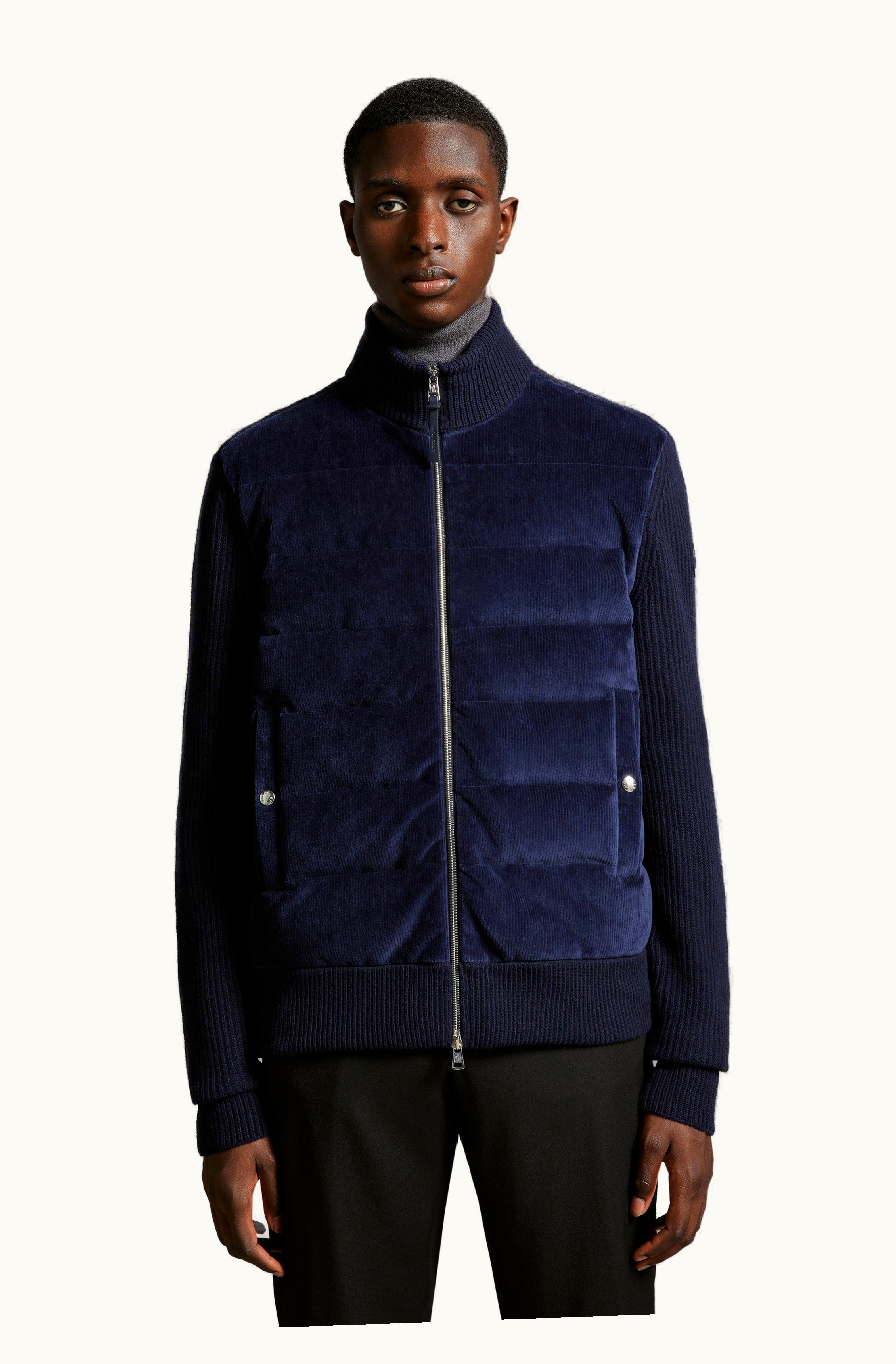 Moncler Moncler Padded Wool & Velvet Cardigan Navy Blue