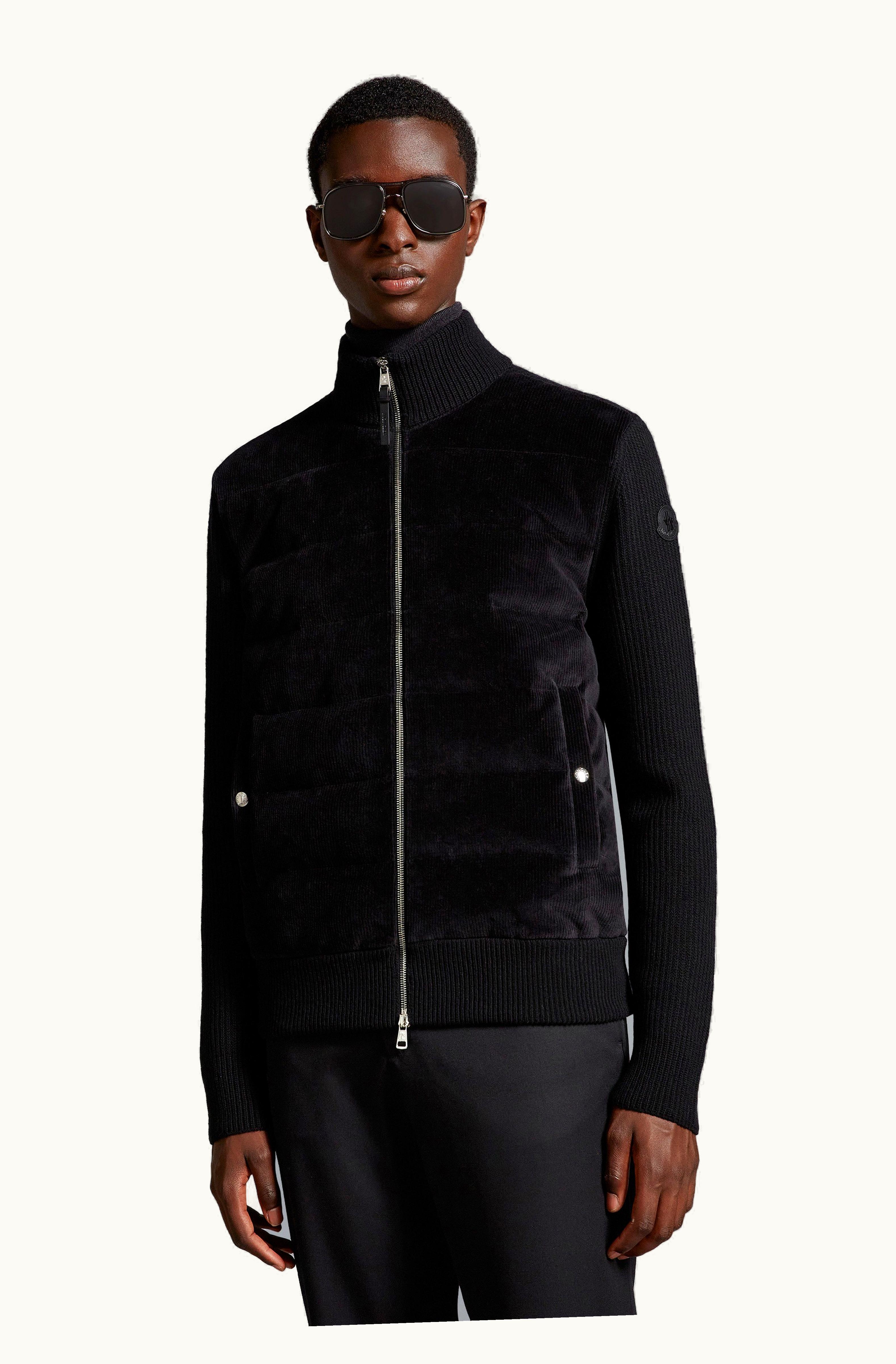Moncler Moncler Padded Wool & Velvet Cardigan Black
