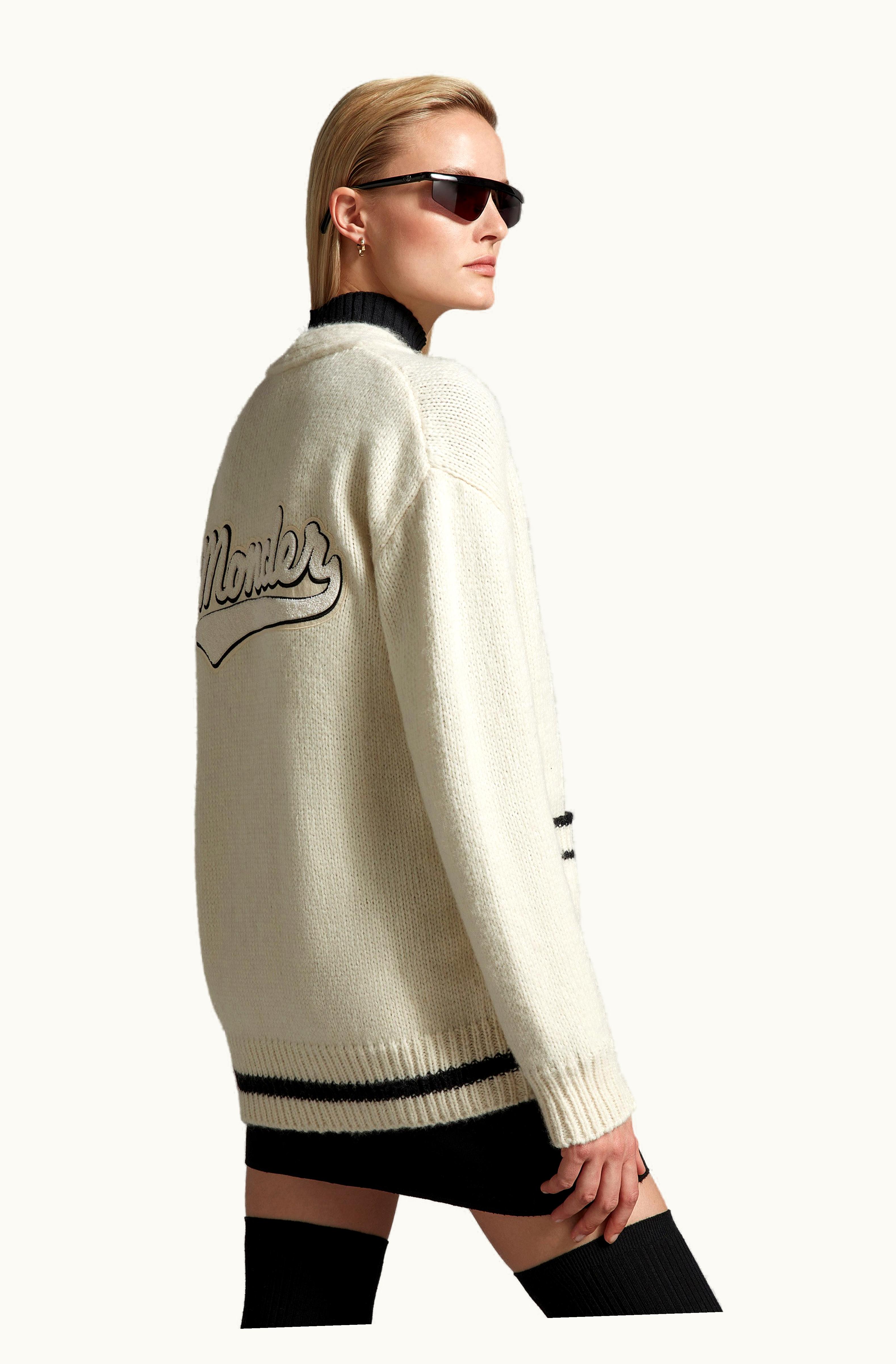Moncler Moncler Logo Wool Blend Cardigan Black & Off White