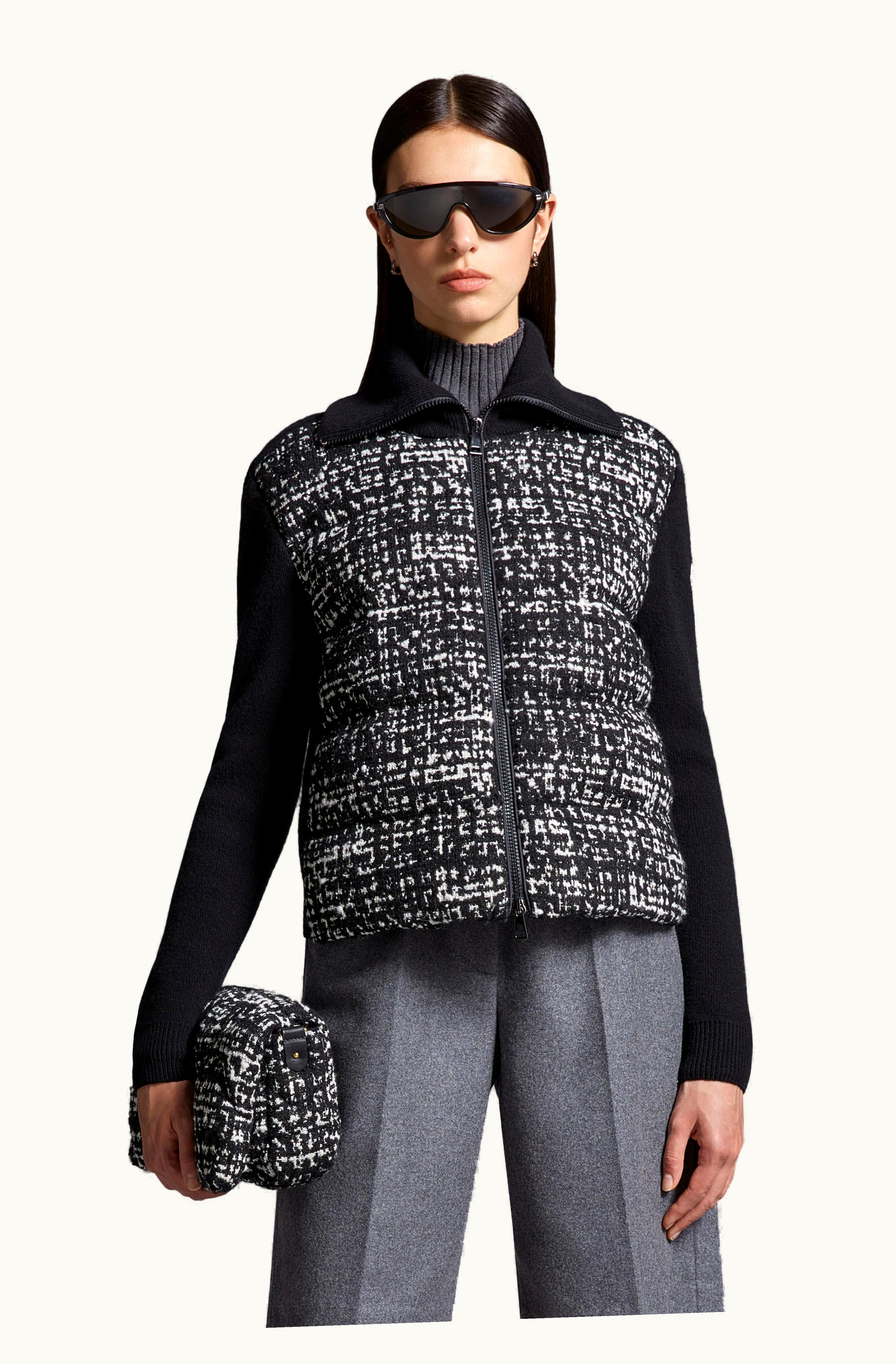 Moncler Moncler Padded Wool & Tweed Cardigan Black & White