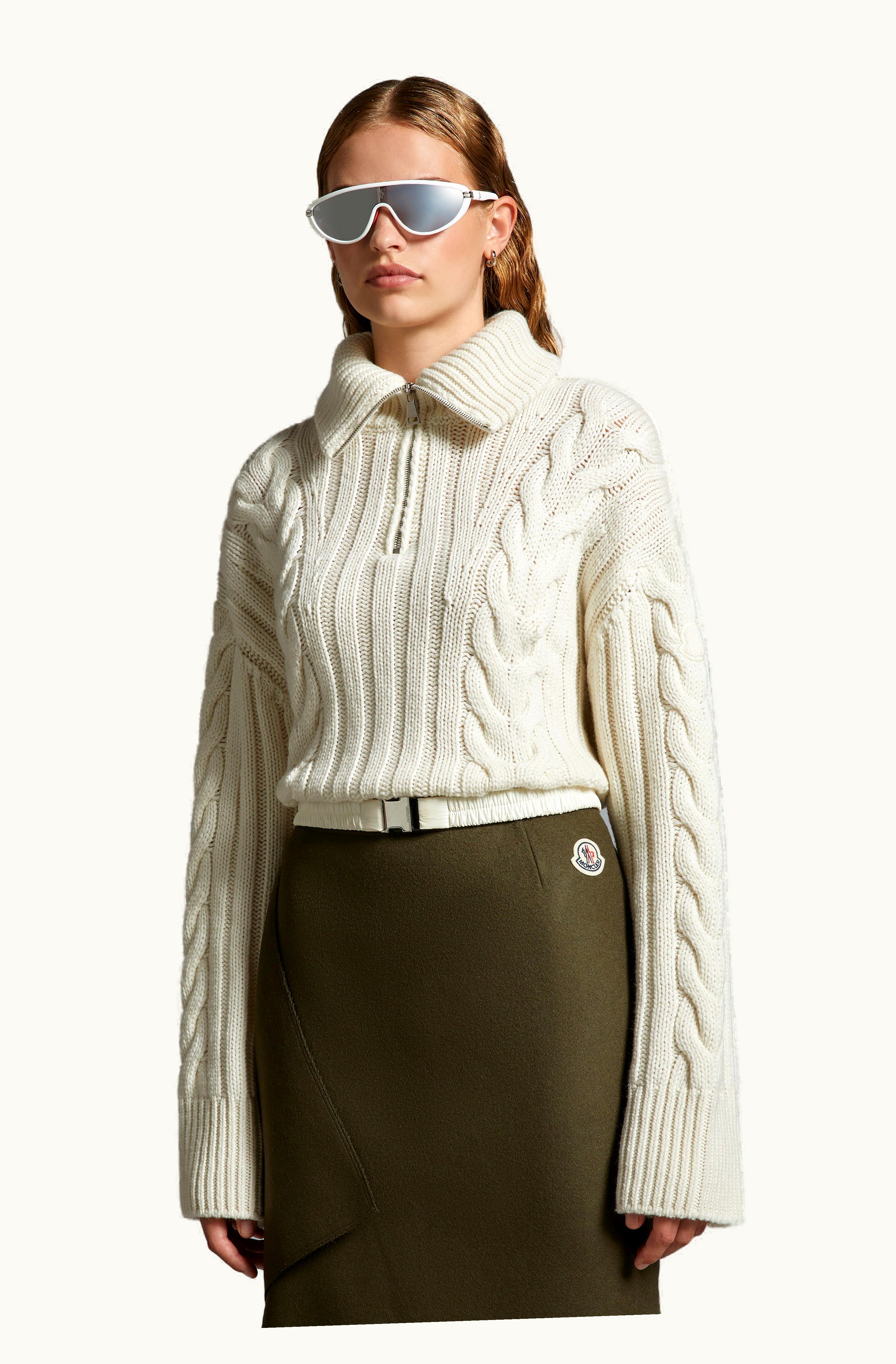 Moncler Moncler Cable Knit Cashmere Polo Neck Jumper Off White
