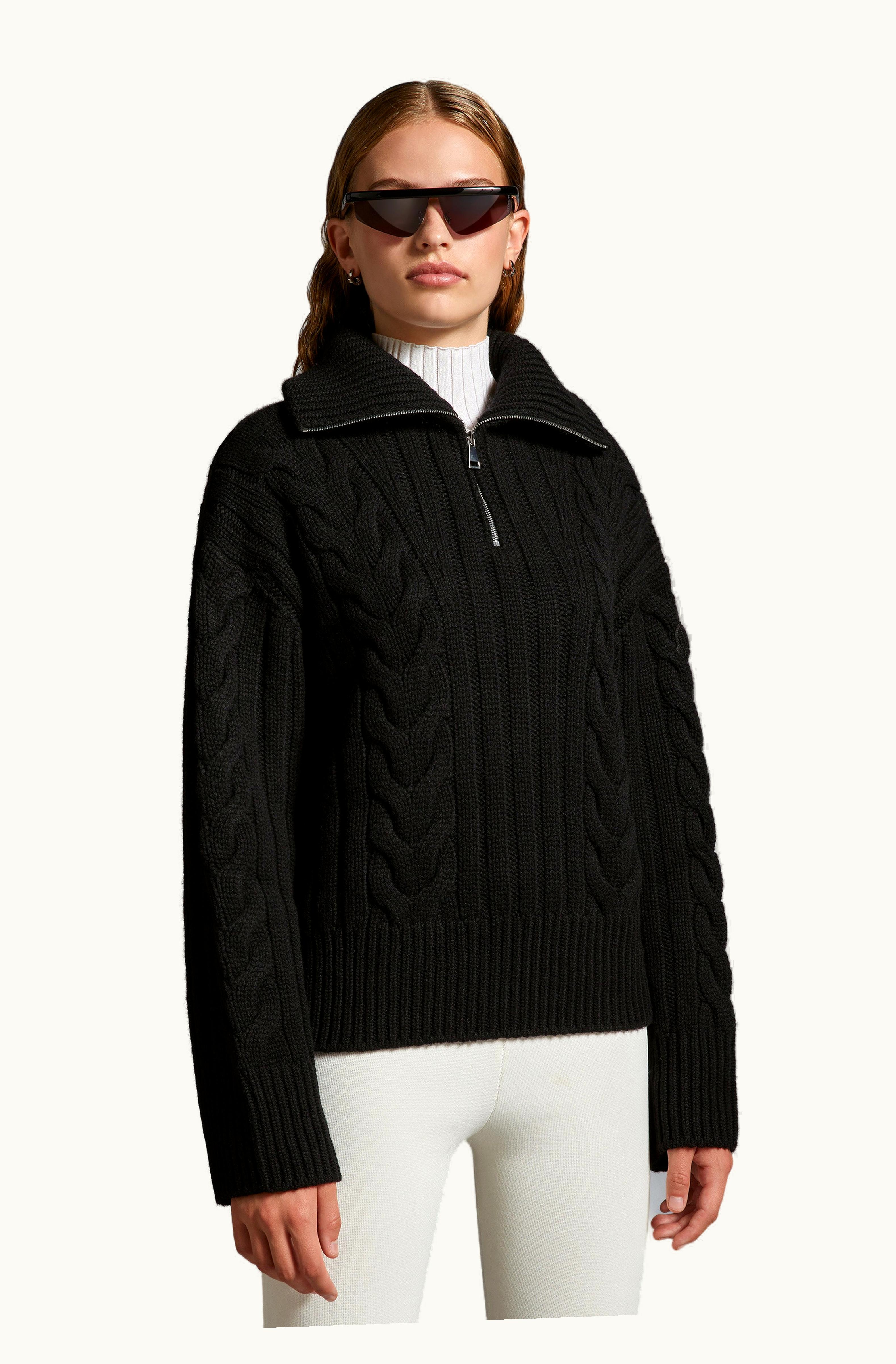 Moncler Moncler Cable Knit Cashmere Polo Neck Jumper Black