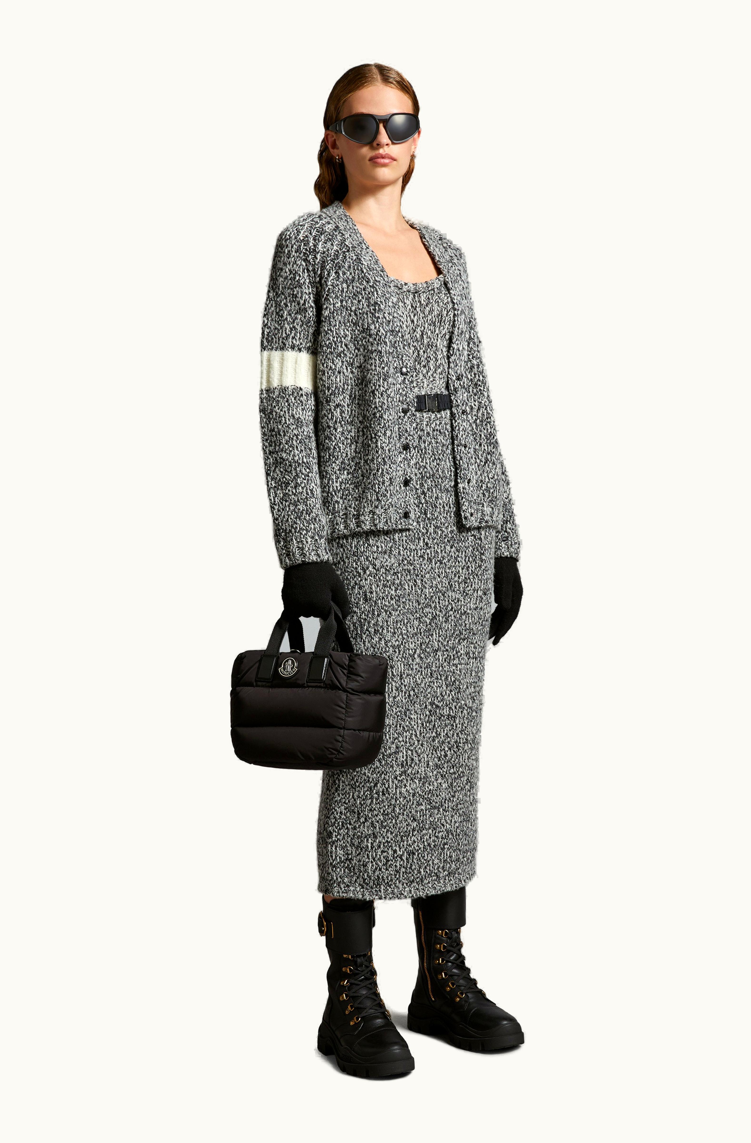 Moncler Moncler Mouliné Wool Pencil Skirt Black & White