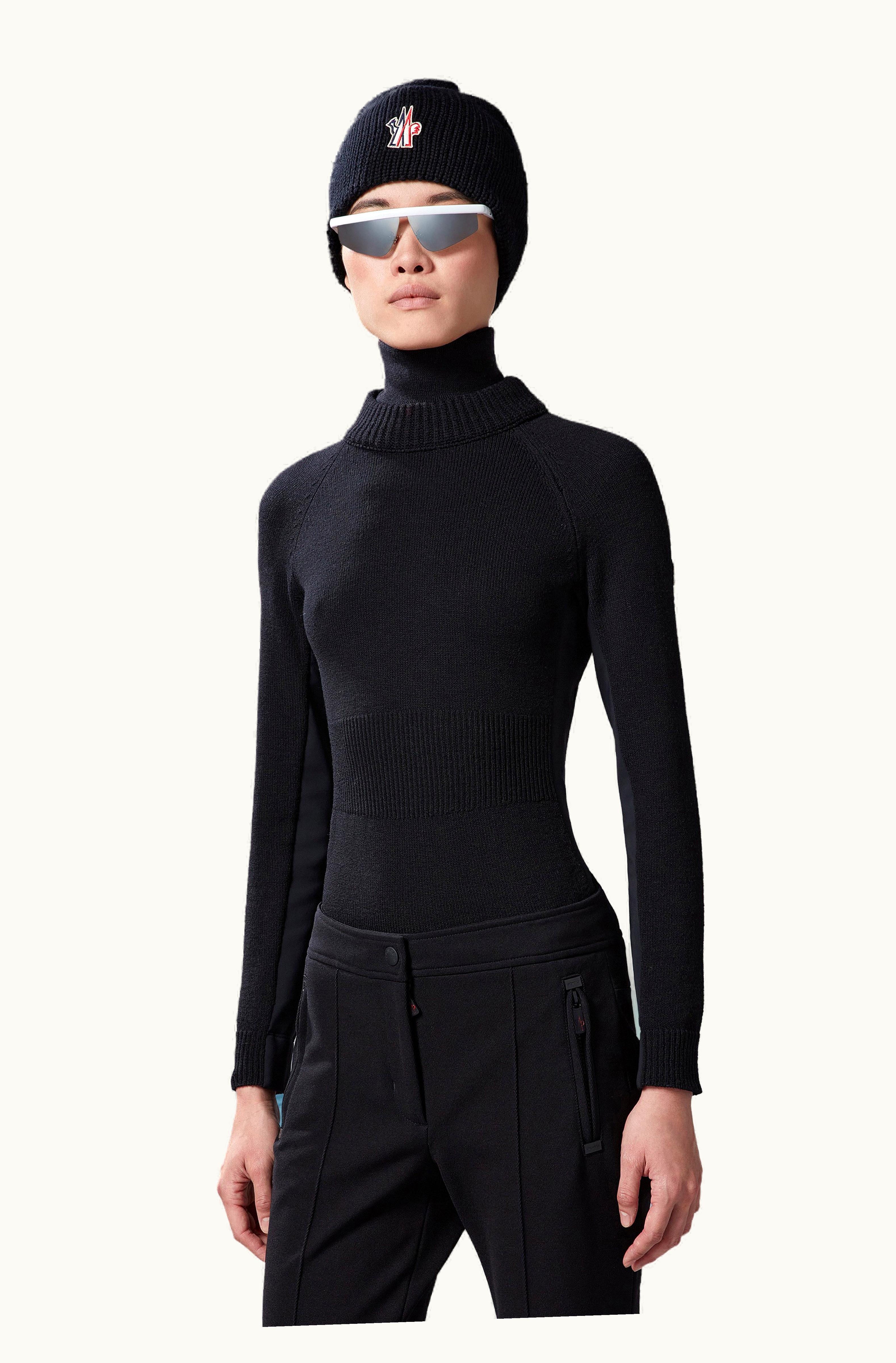 Moncler Moncler Wool & Fleece Polo Neck Jumper Black