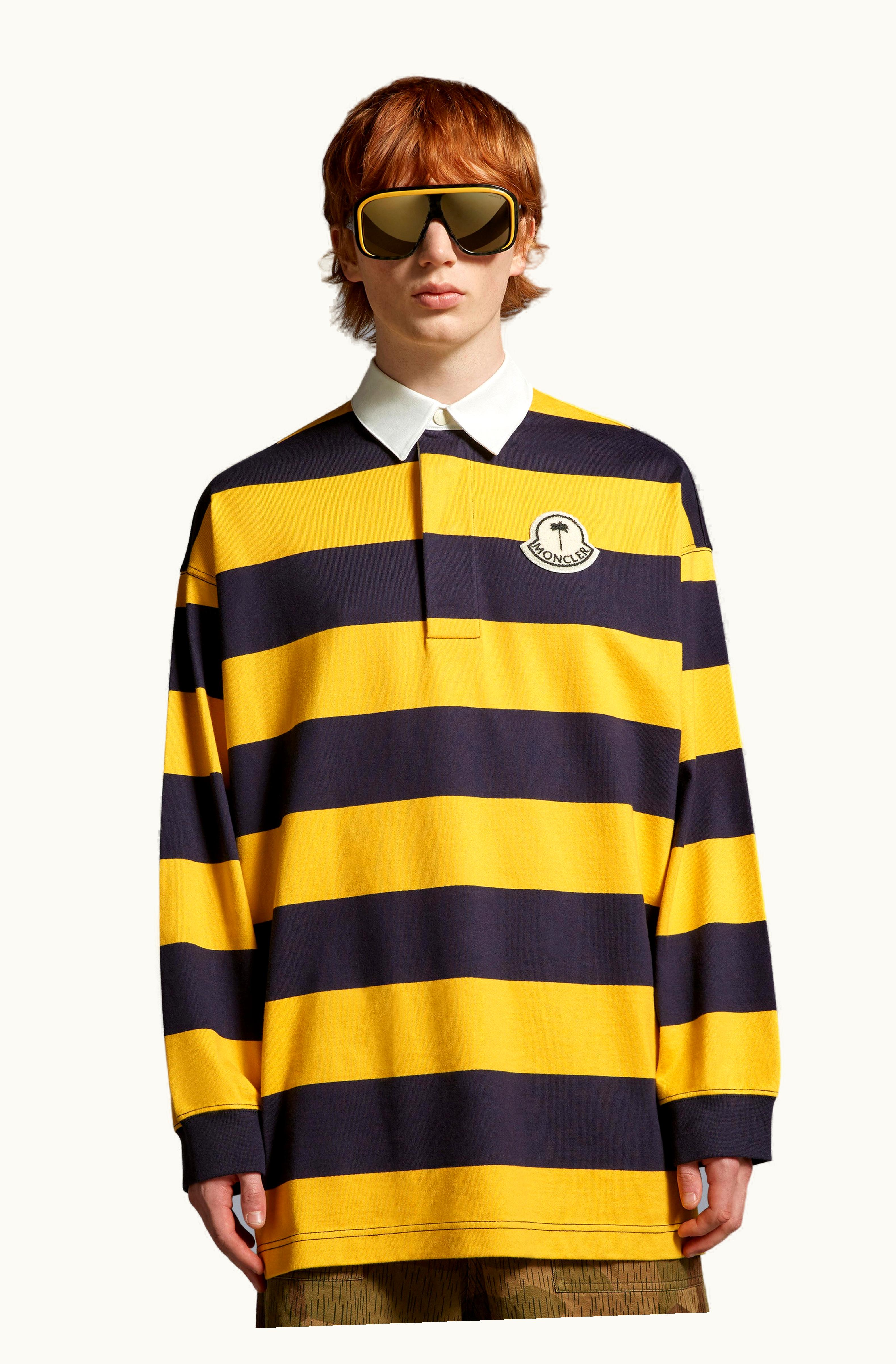 Moncler Moncler Striped Long Sleeve Polo Shirt Yellow & Black