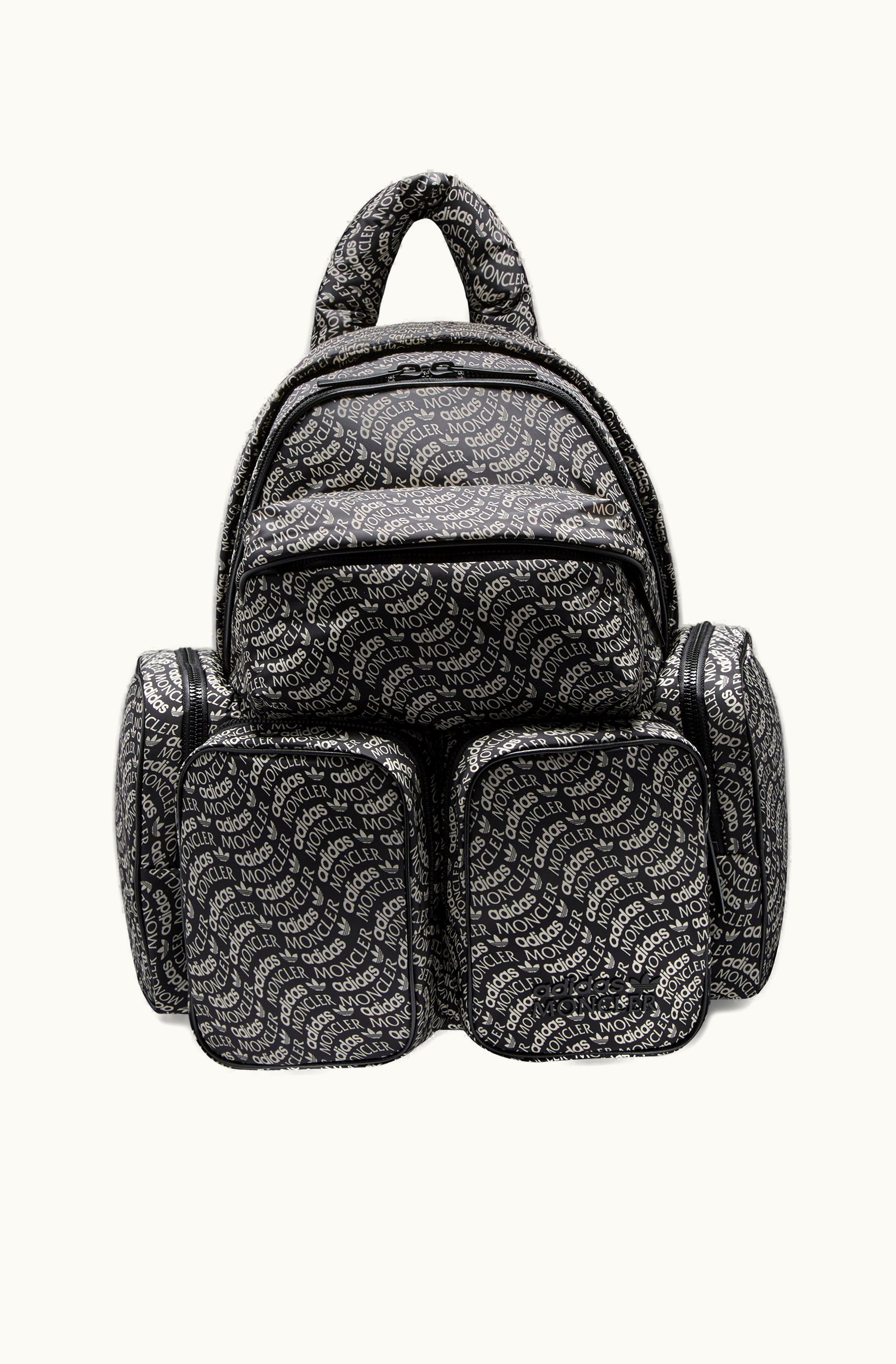 Moncler Logo Print Backpack Black & White