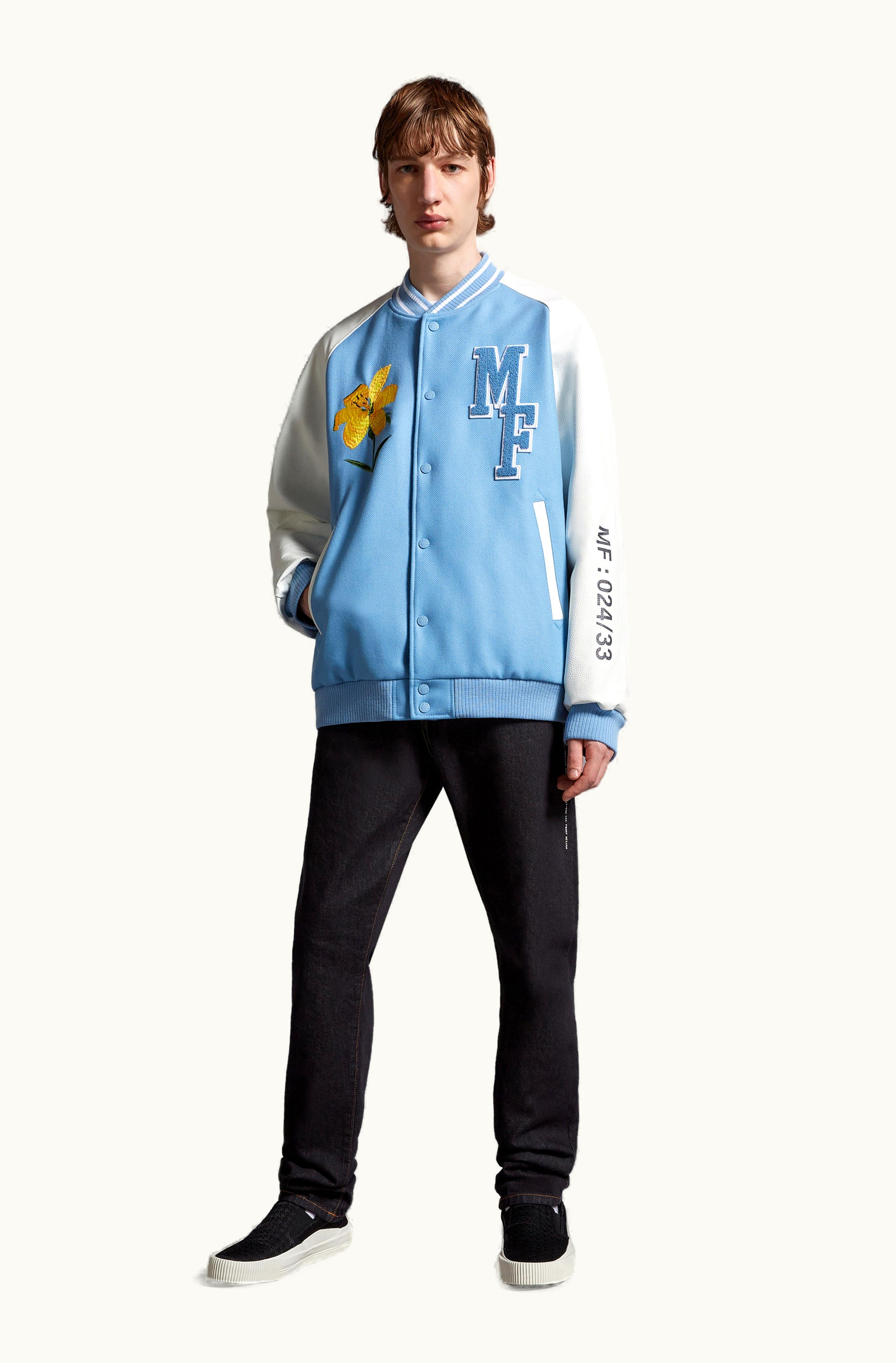 Moncler Moncler Celsia Down Varsity Jacket White & Light Blue