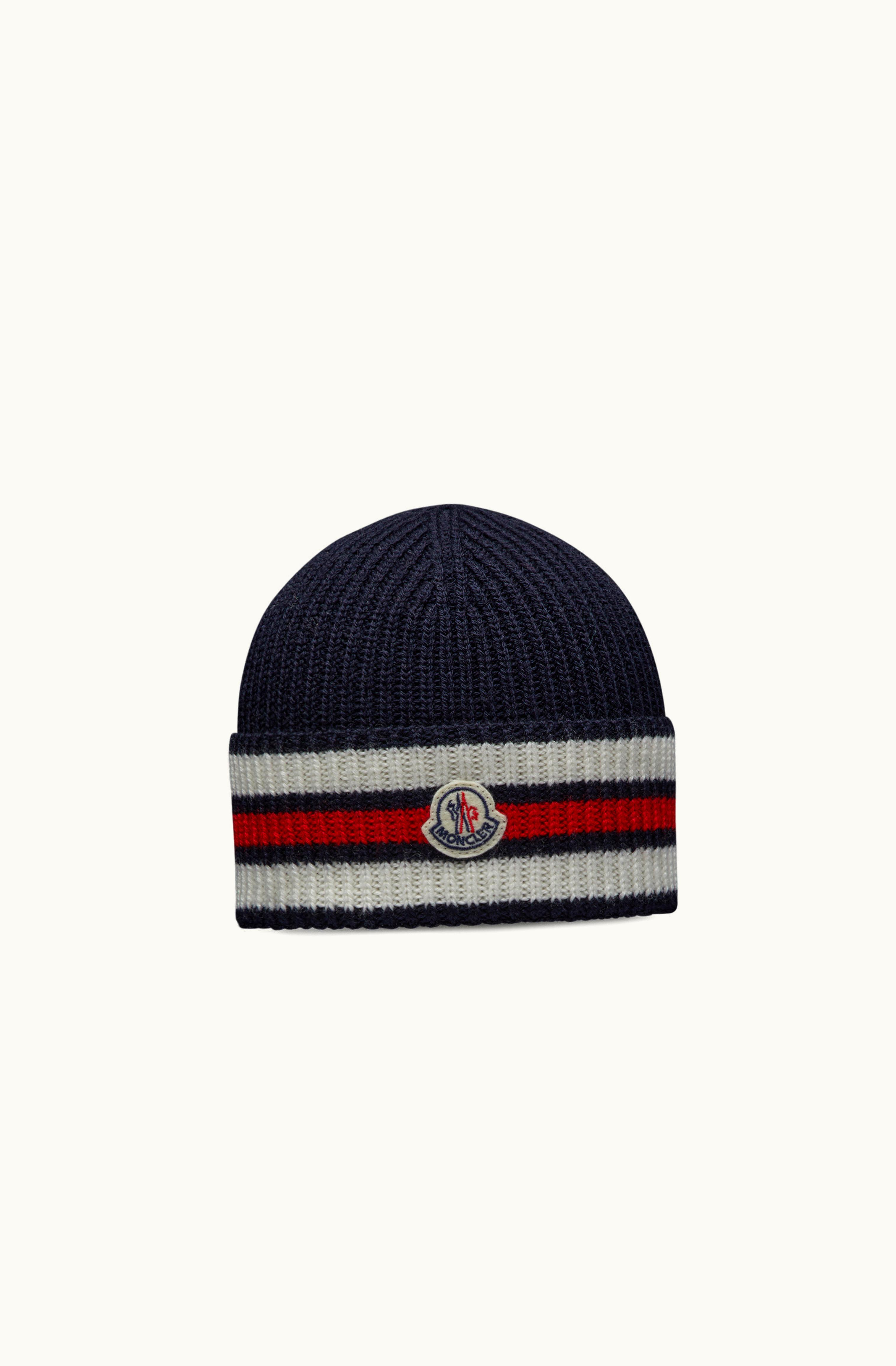 Moncler Moncler Tricolor Knit Wool Beanie Blue
