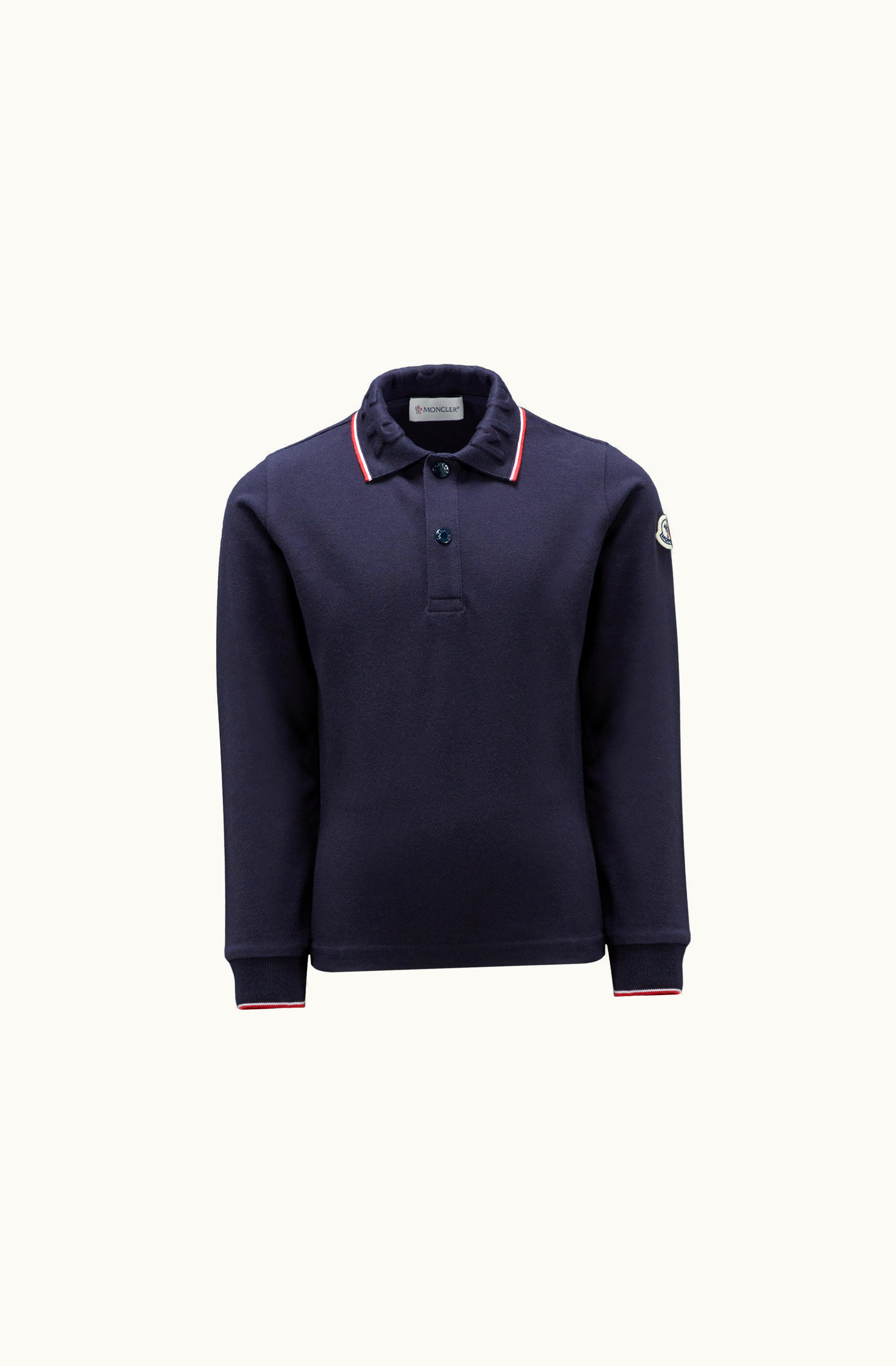 Moncler Moncler Tricolor Long Sleeve Polo Shirt Navy Blue