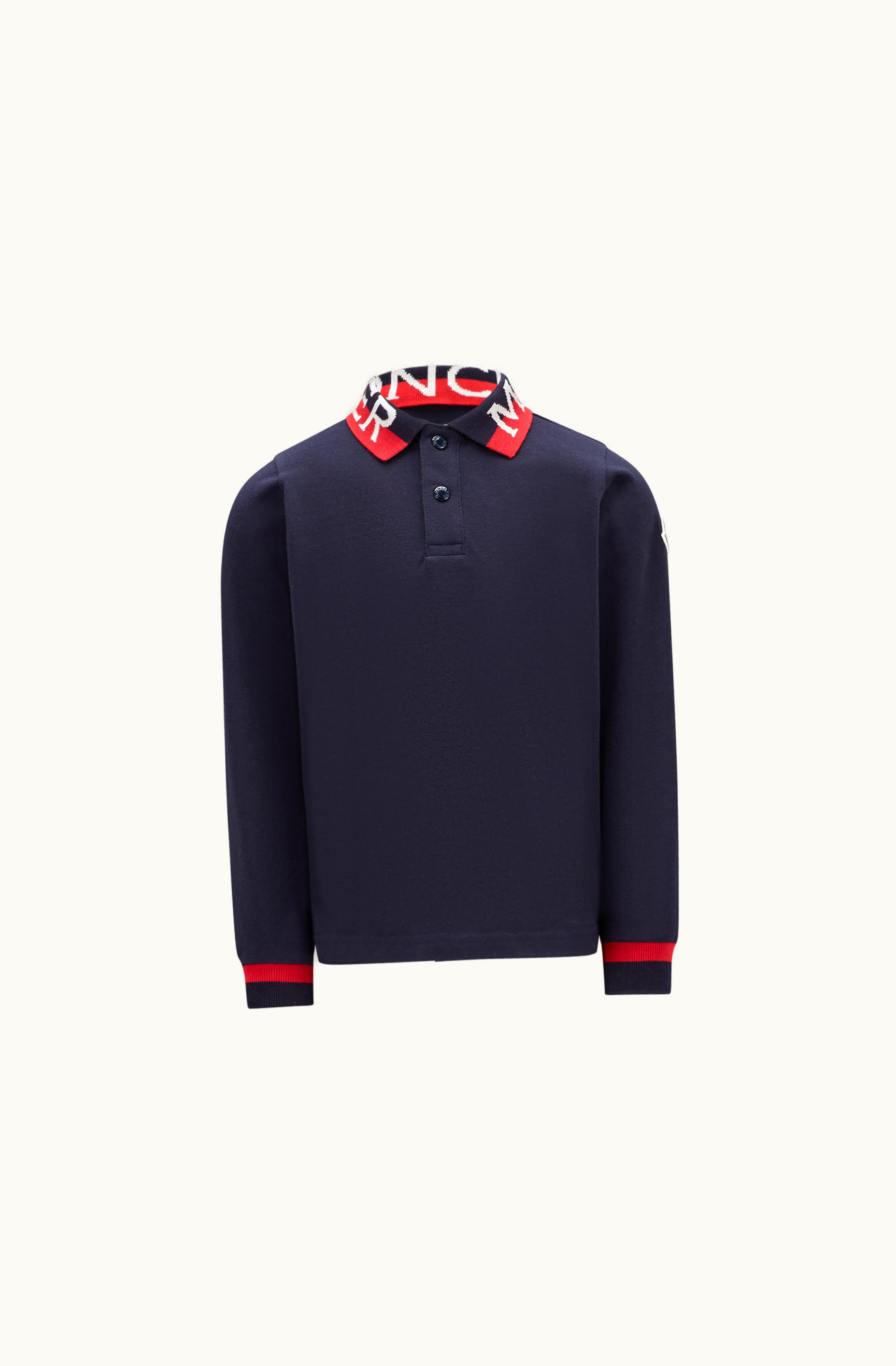 Moncler Moncler Logo Long Sleeve Polo Shirt Navy Blue