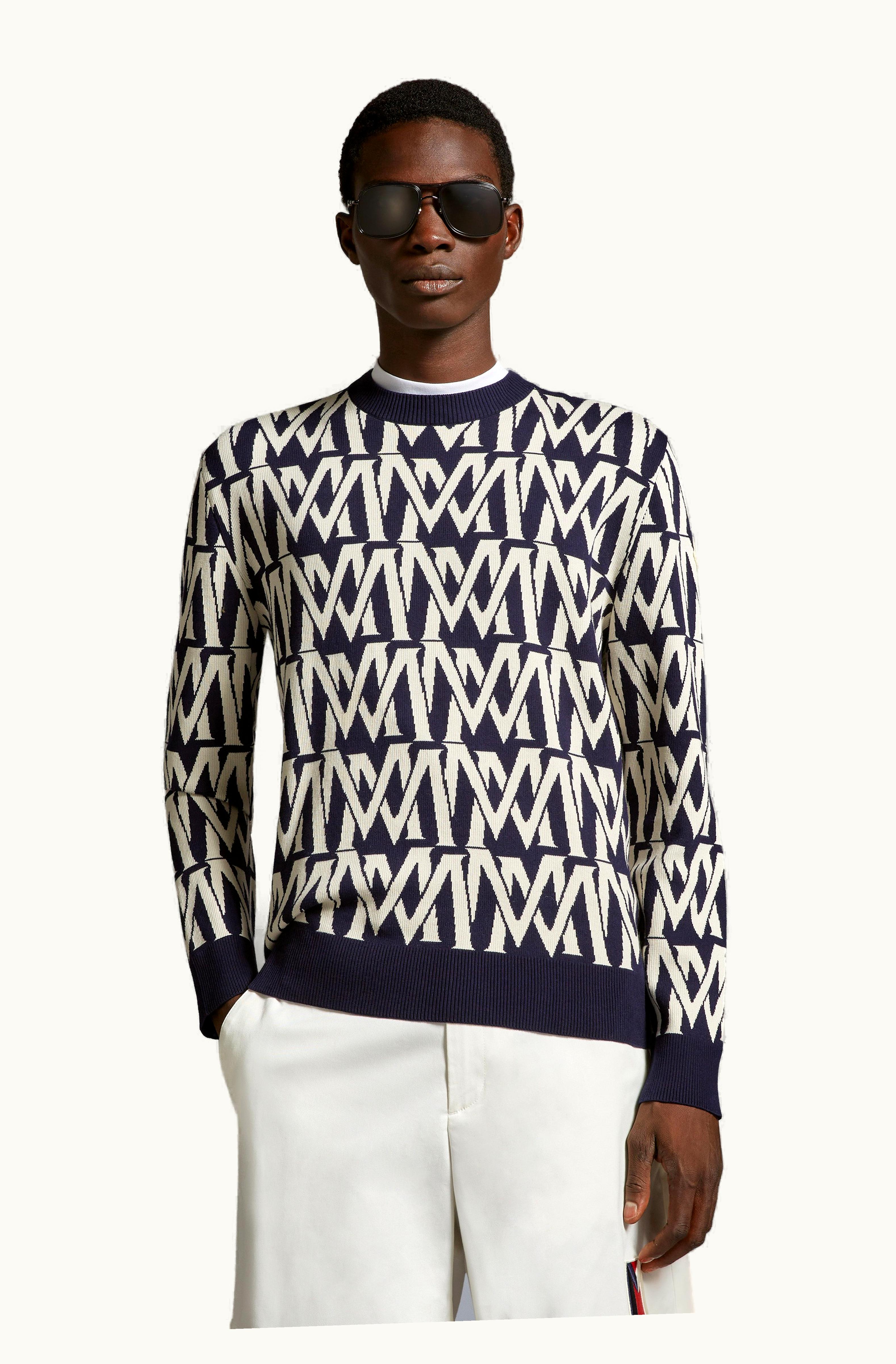 Moncler Moncler Monogram Jacquard Jumper White & Light Blue
