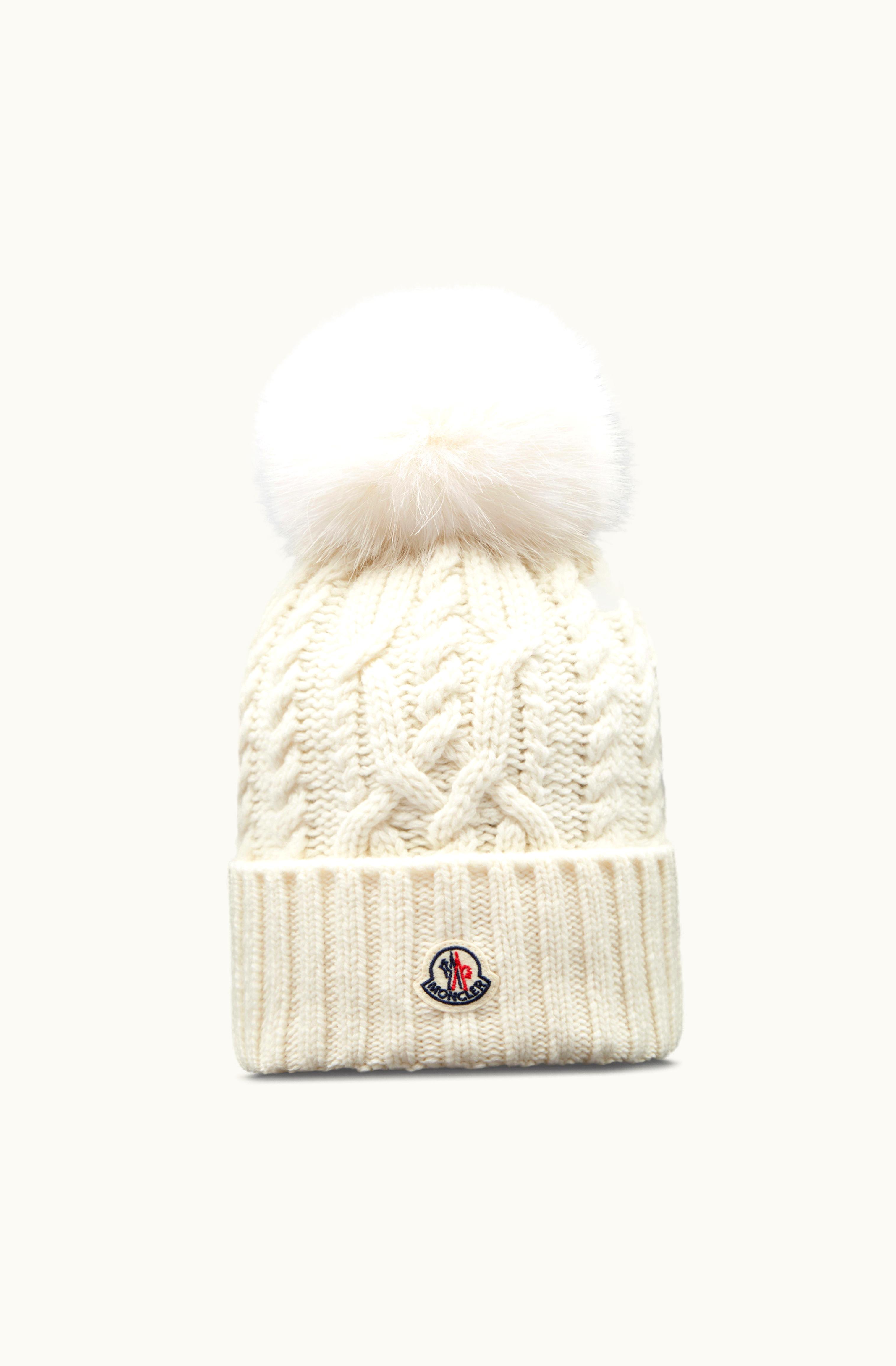 Moncler Moncler Wool & Cashmere Beanie With Pom Pom Optical White