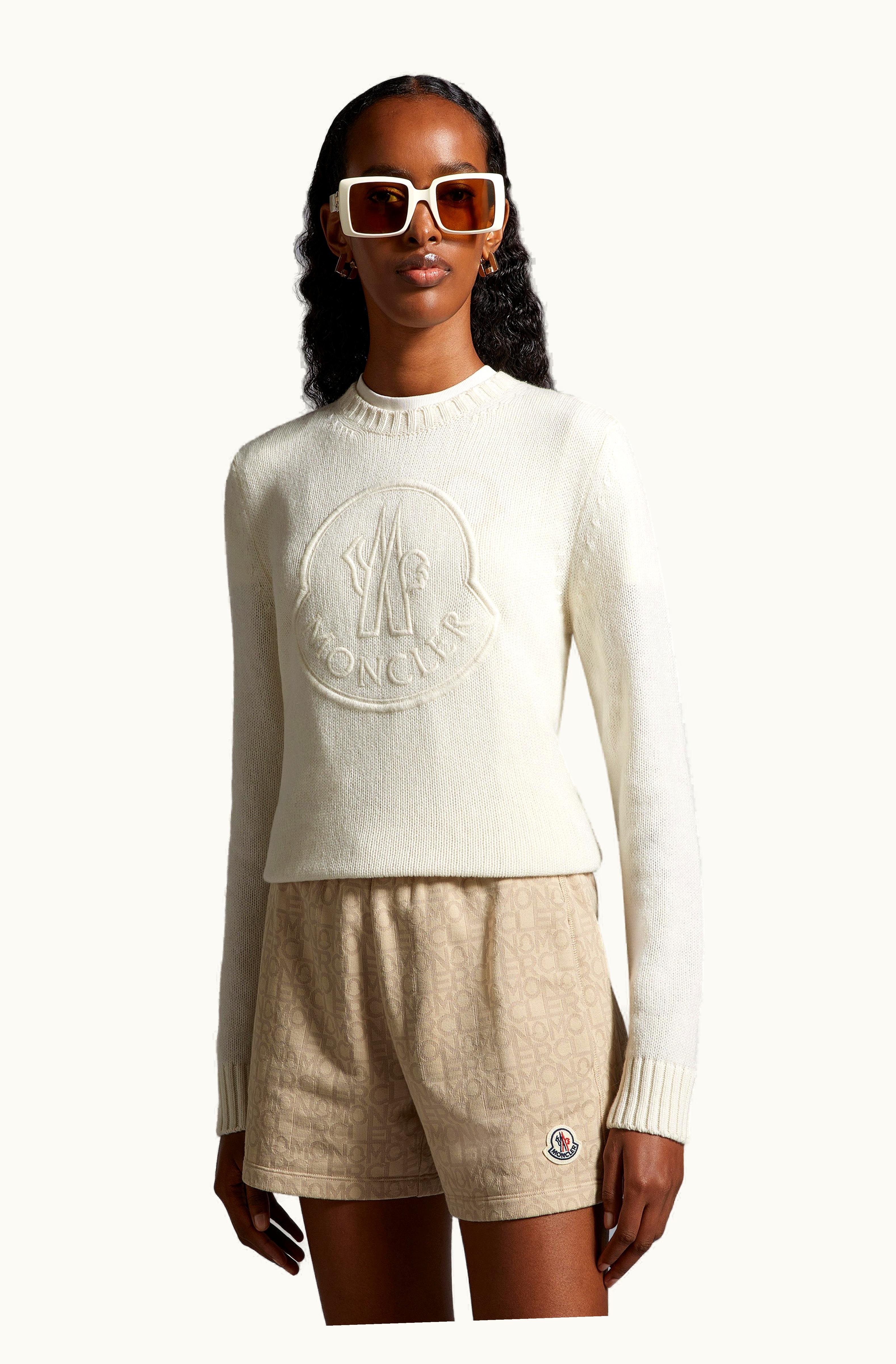 Moncler Moncler Embroidered Logo Cashmere & Wool Jumper Optical White