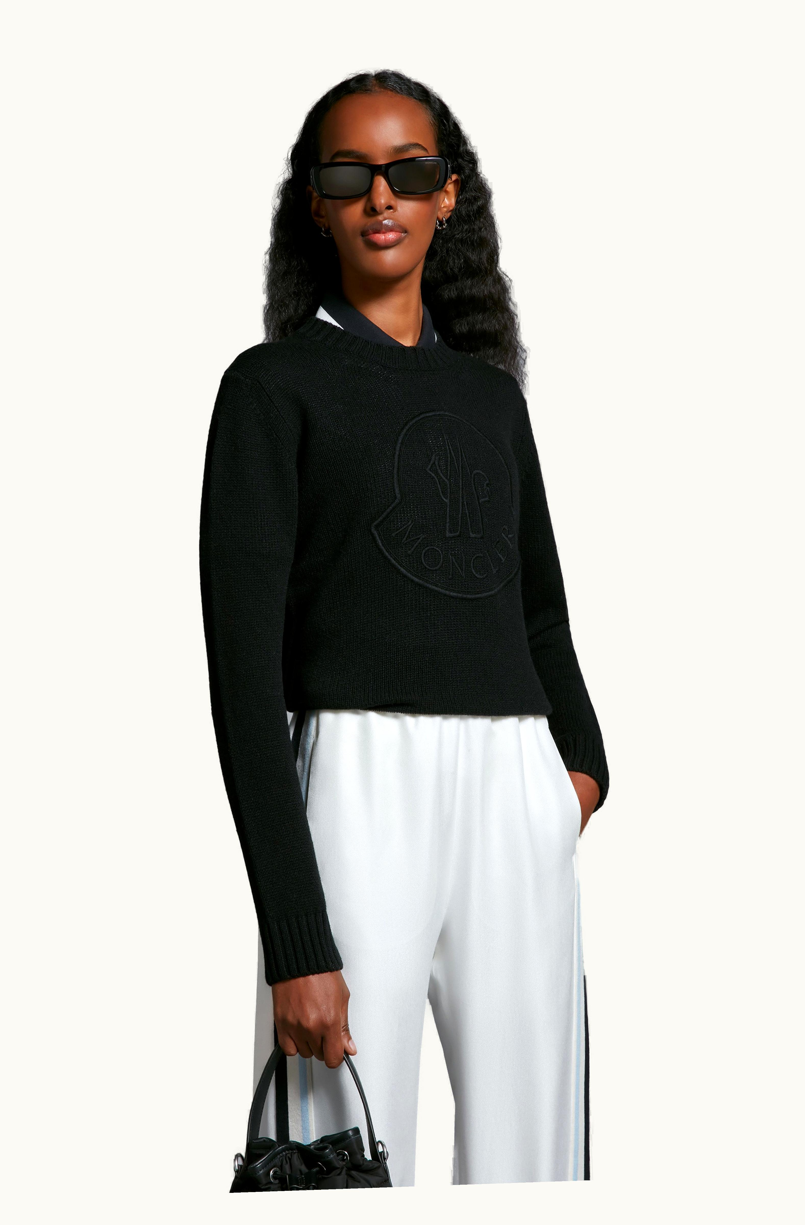 Moncler Moncler Embroidered Logo Cashmere & Wool Jumper Black