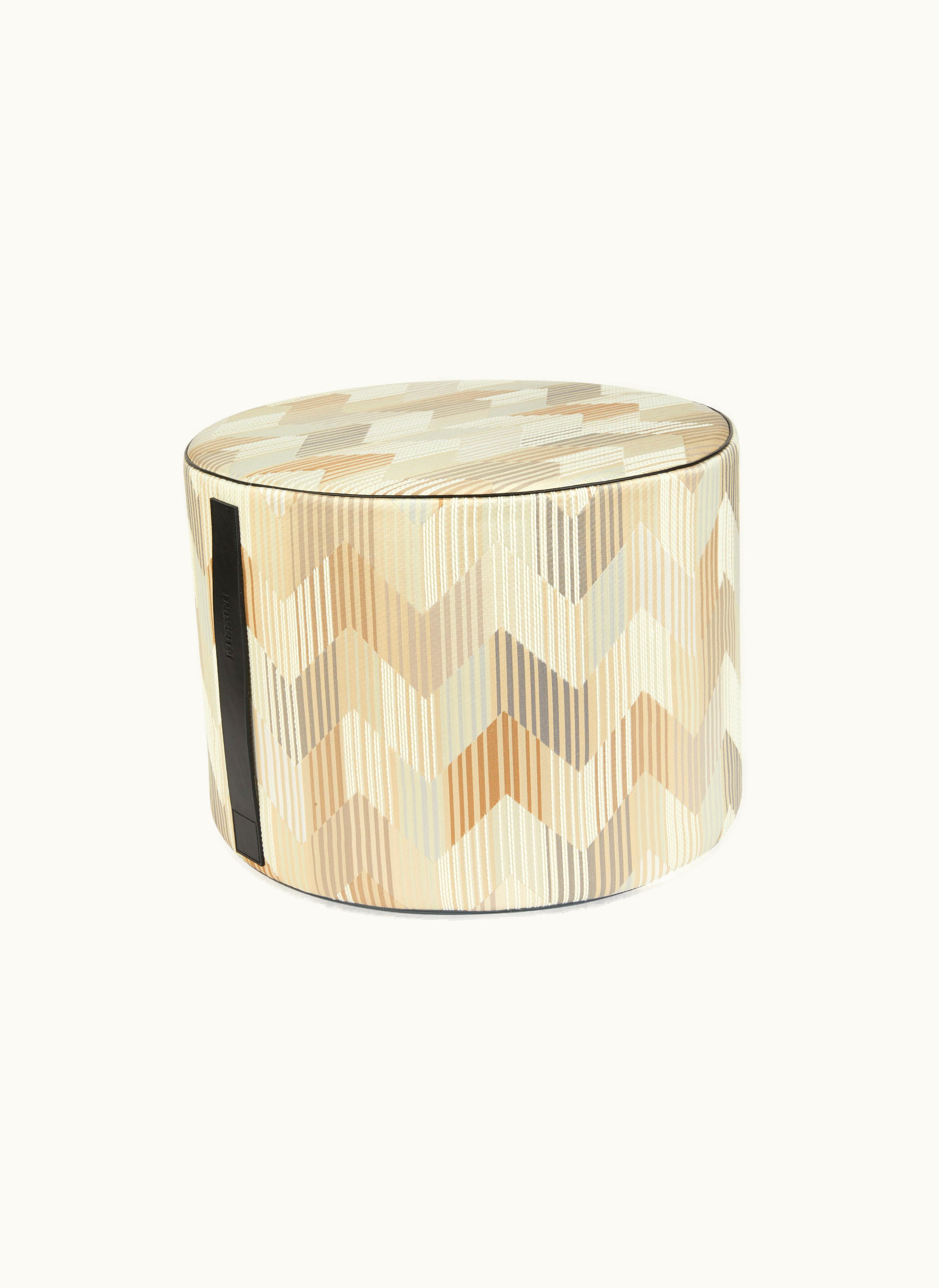 Missoni Missoni Betulla 40x30 CM Cylindrical Pouffe With Chevron Pattern And Stripes White