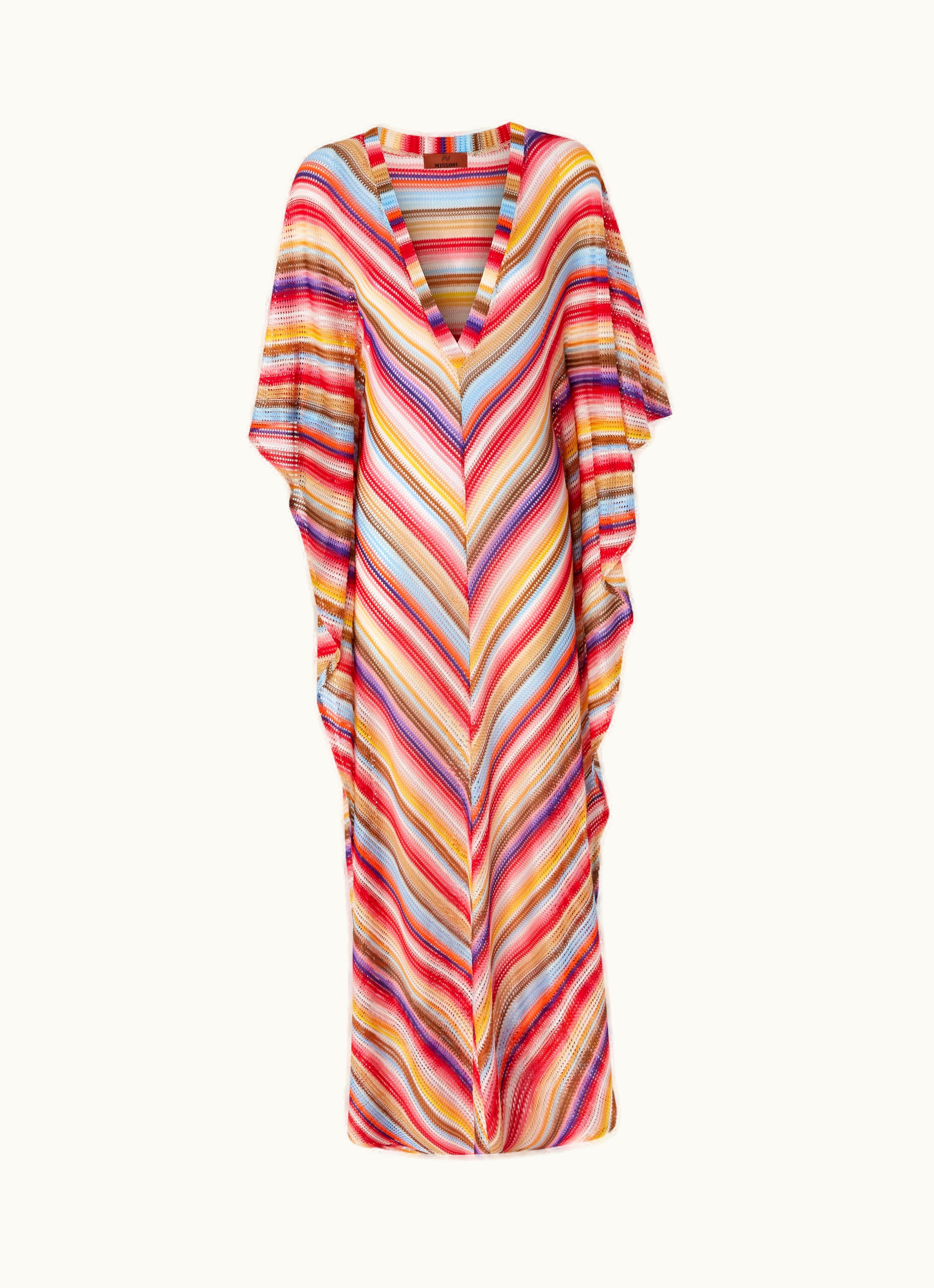 Missoni Missoni Long Cover Up Kaftan In Striped Crochet Multicoloured