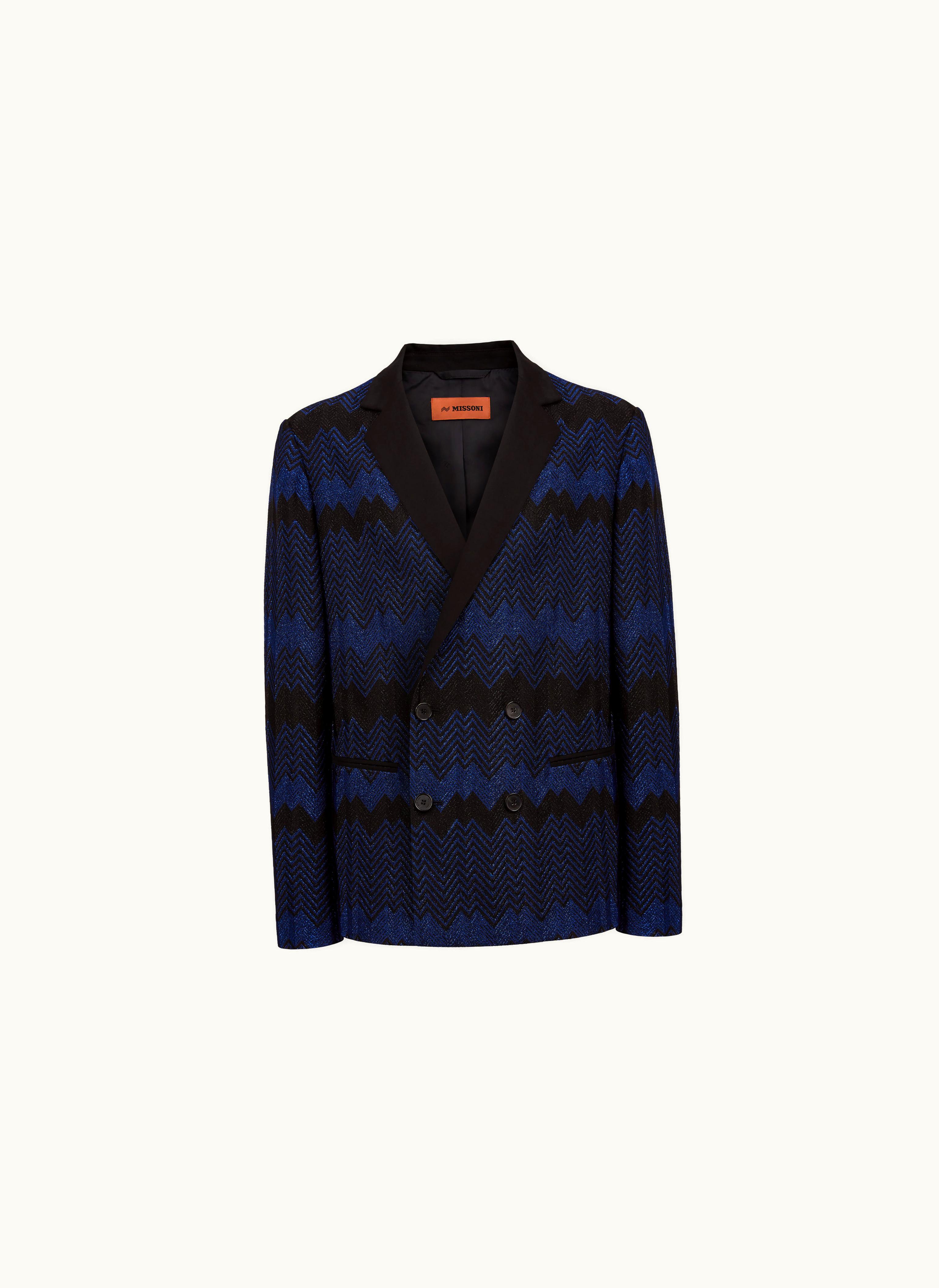 Missoni Missoni Double-breasted Viscose Chevron Jacket With Lurex Blue