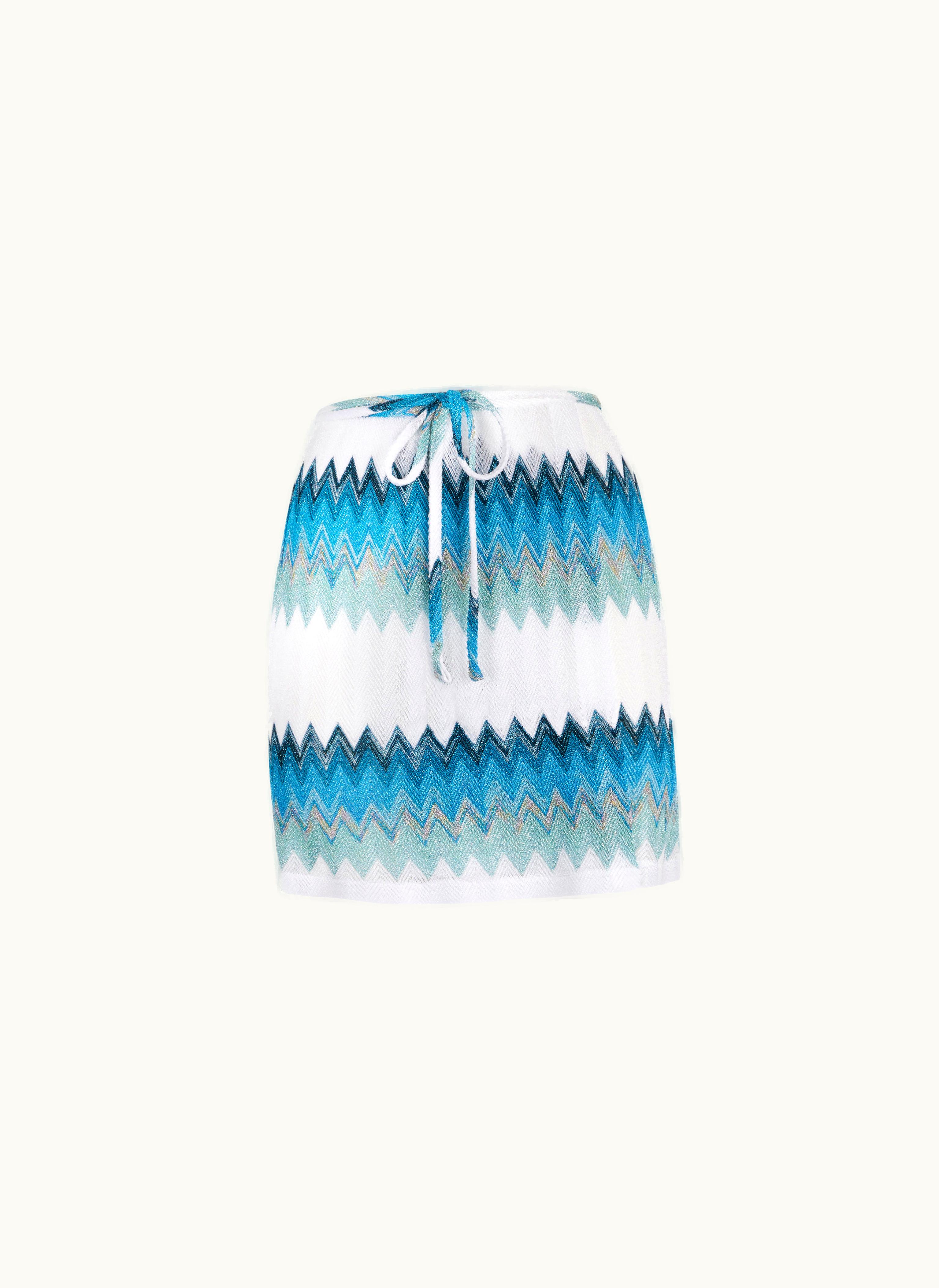 Missoni Missoni Sarong Miniskirt Cover Up With Lamé Zigzag White, Pink & Fuchsia