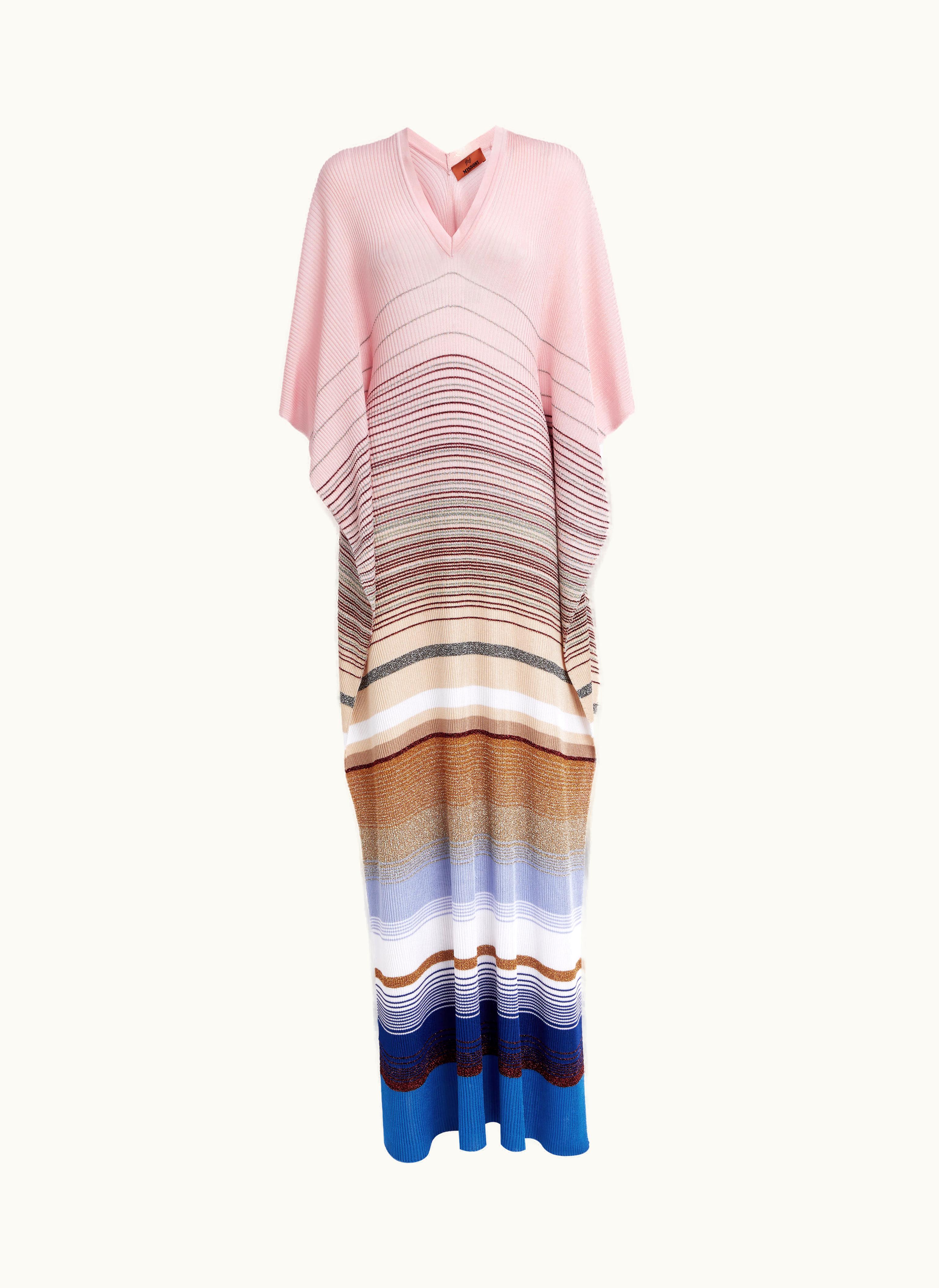Missoni Missoni Long Cover Up Kaftan In Striped Ribbed Knit With Lurex Multicoloured
