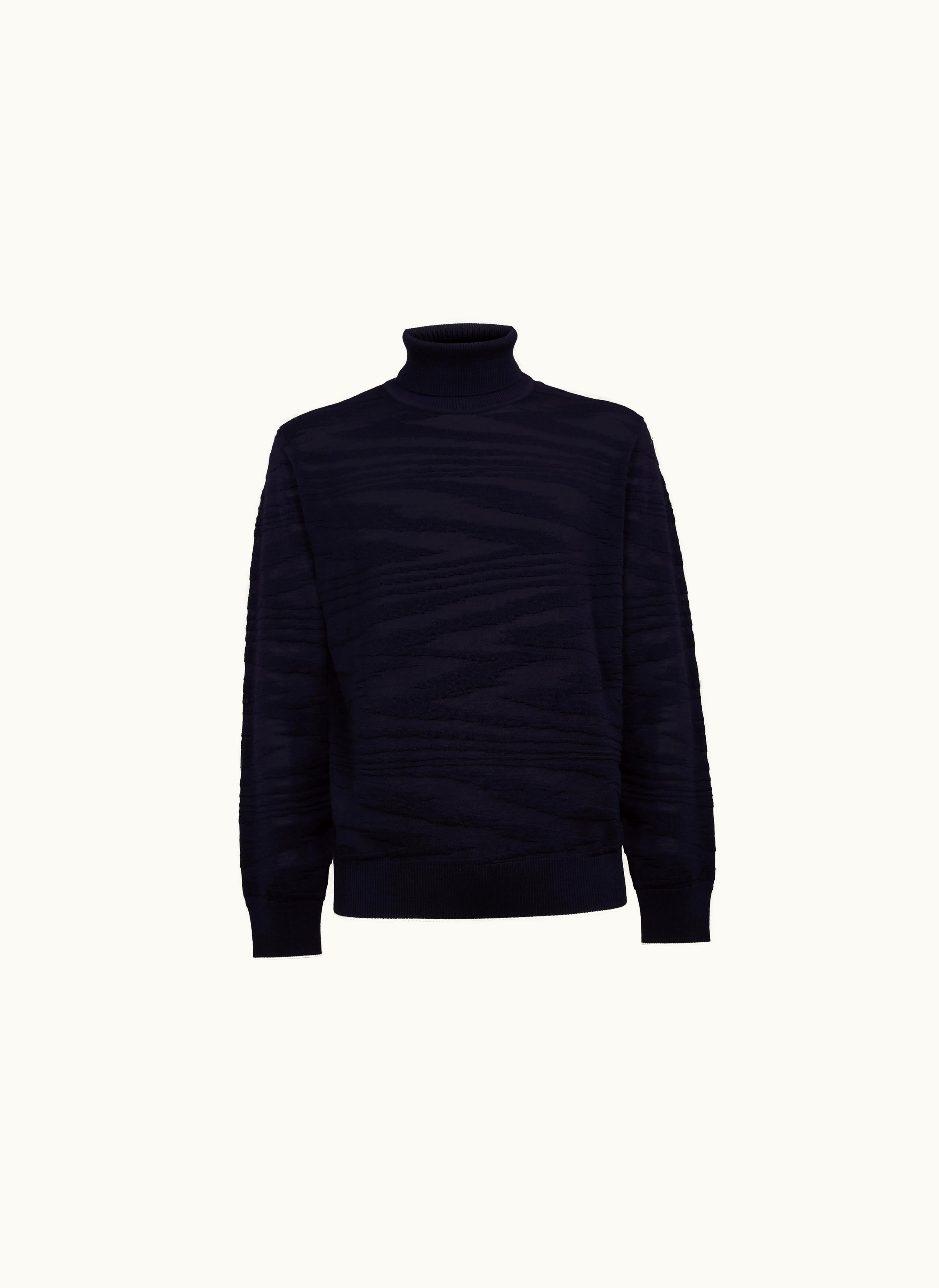 Missoni Missoni Embossed Wool And Viscose High Neck Jumper Navy Blue