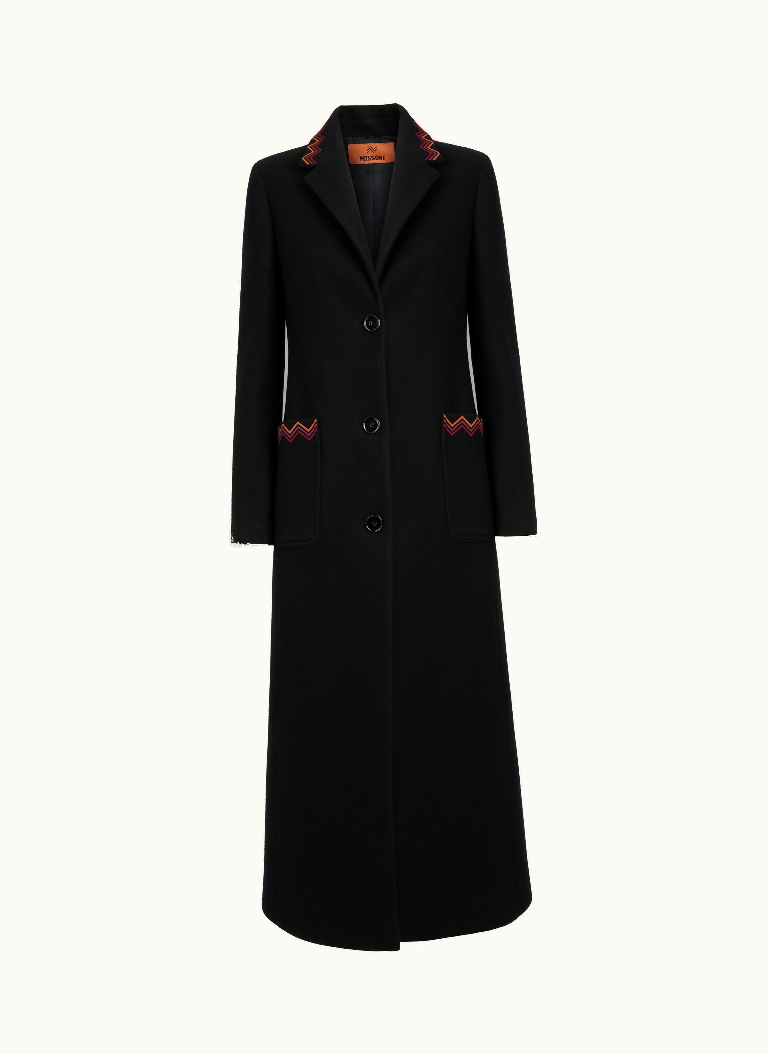 Missoni Missoni Wool Blend Long Coat With Zigzag Inserts Black