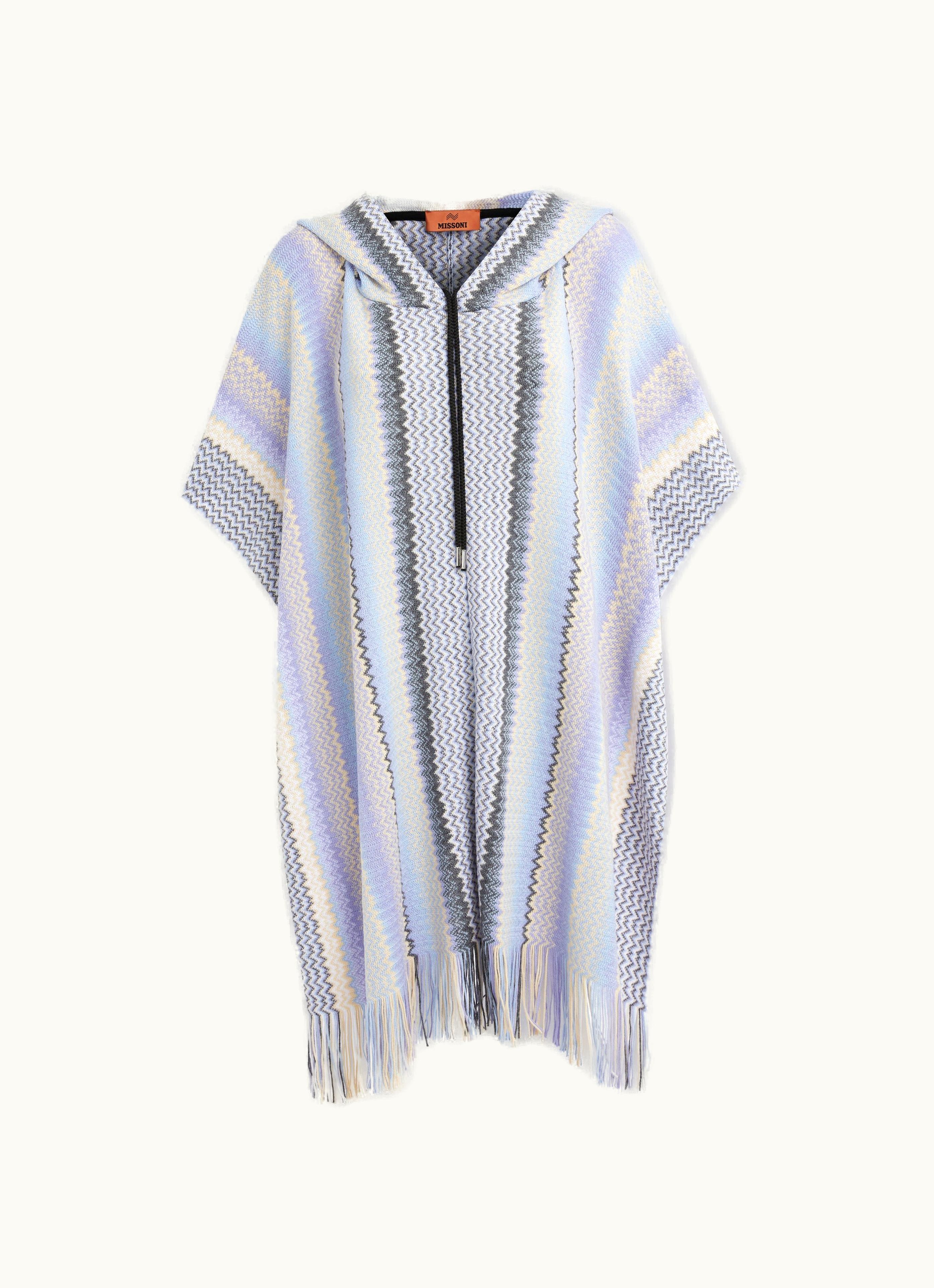 Missoni Missoni Zigzag Wool Blend Poncho With Frayed Edge Multicoloured