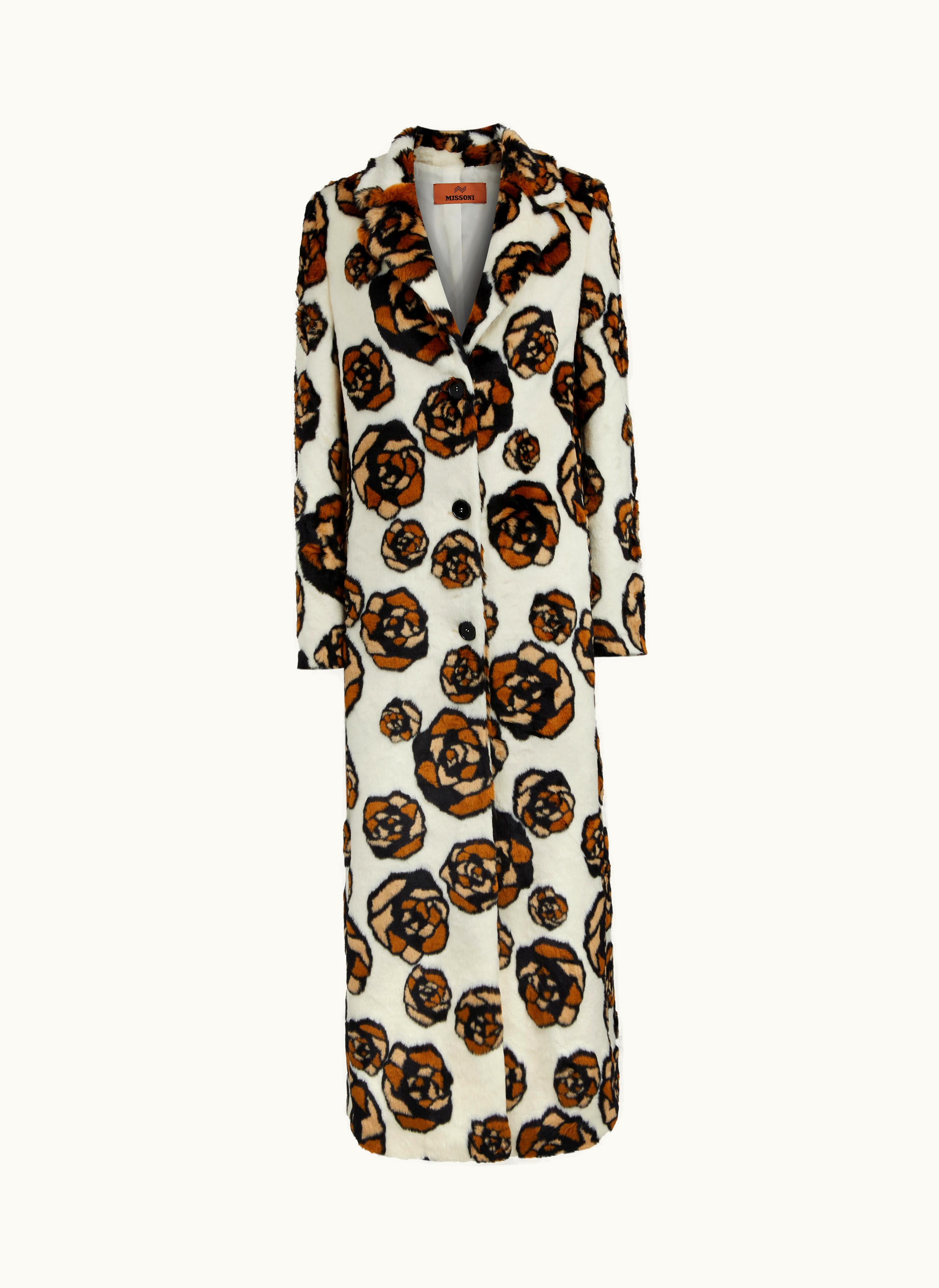 Missoni Missoni Long Faux Fur Coat With Roses Multicoloured