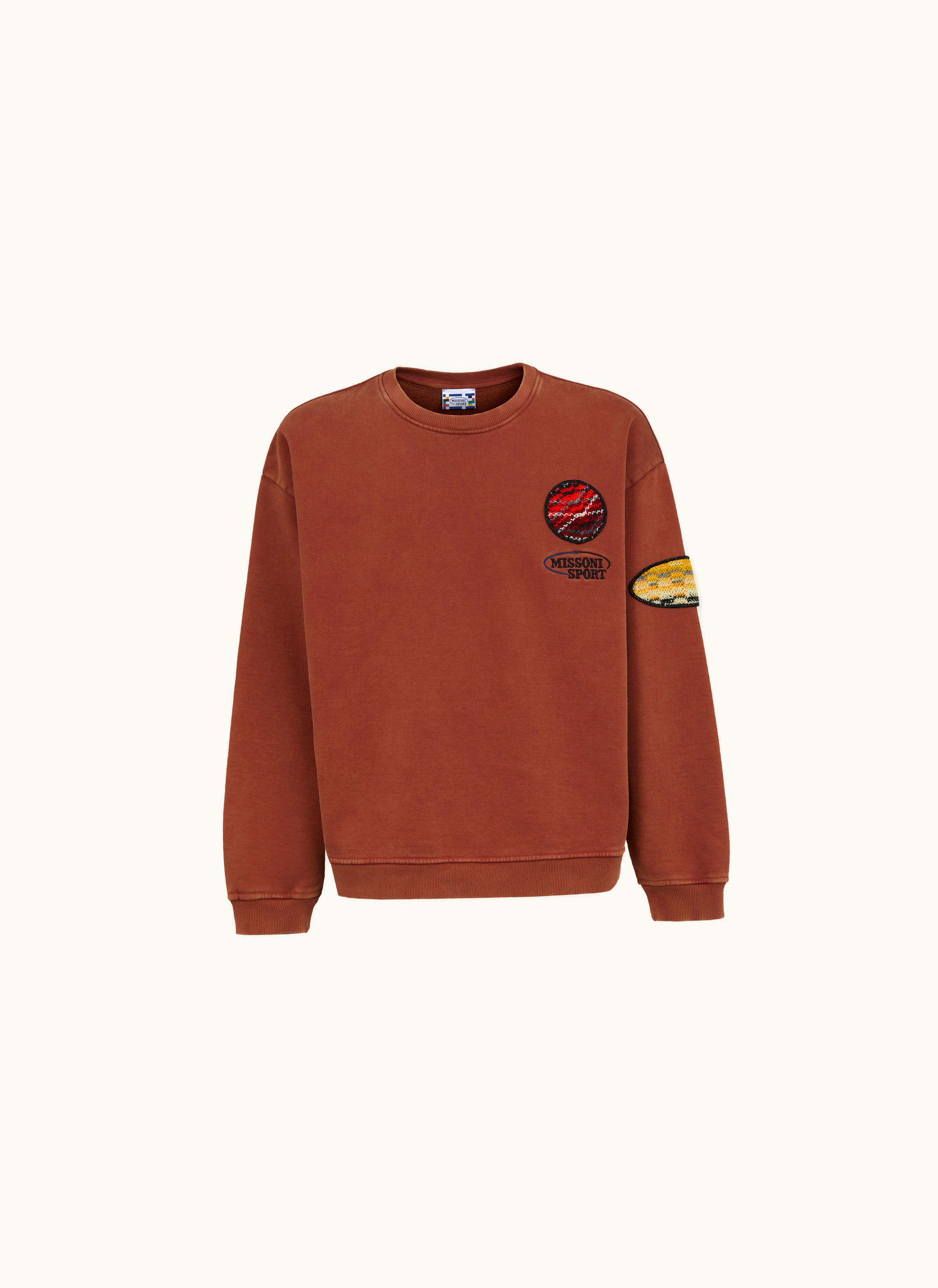 Missoni Missoni Cotton Fleece crew-neck Pullover With Knitted Insert Rust