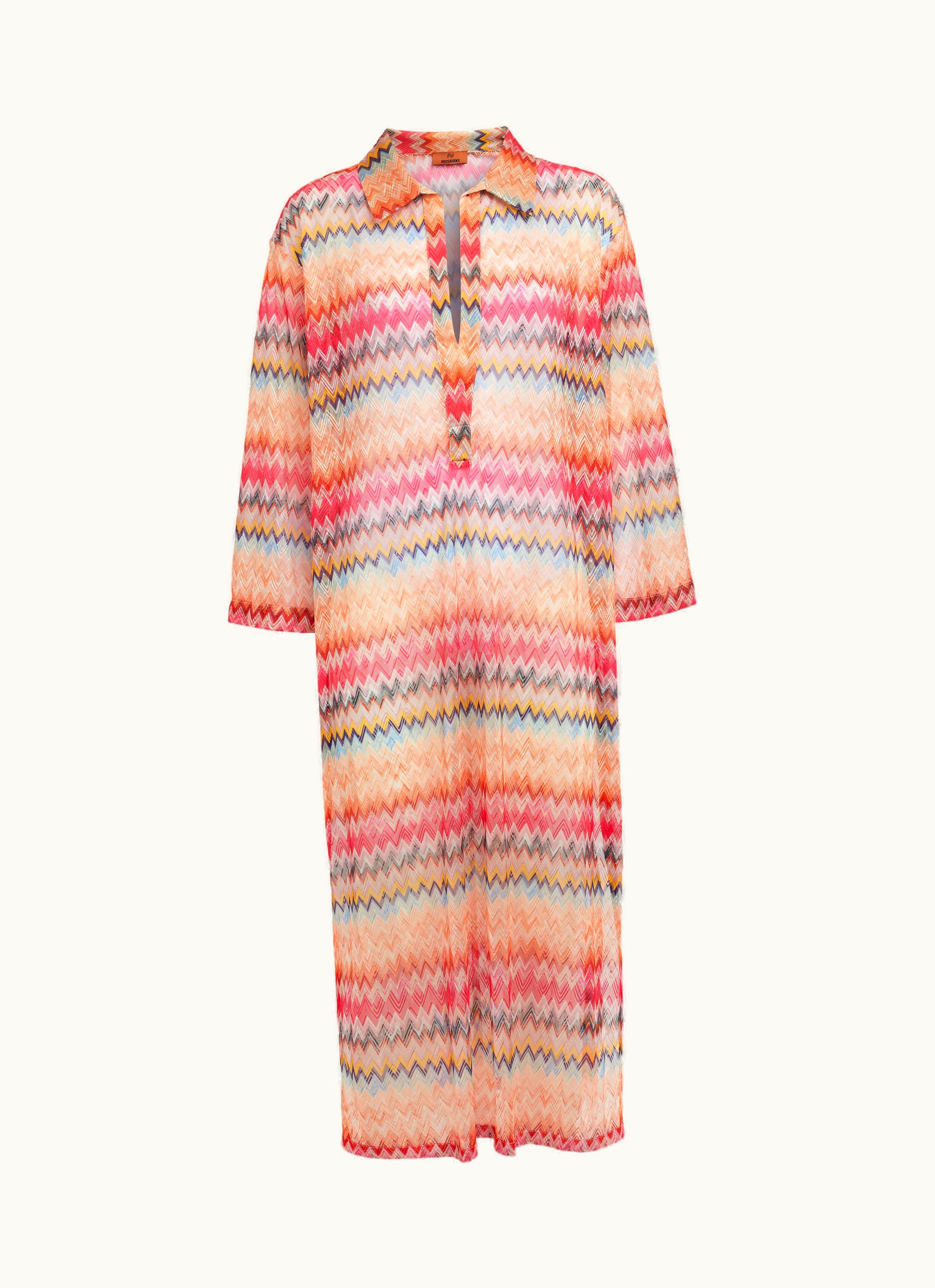 Missoni Missoni Long-sleeved Long Chevron Viscose Tulle Cover Up Pink