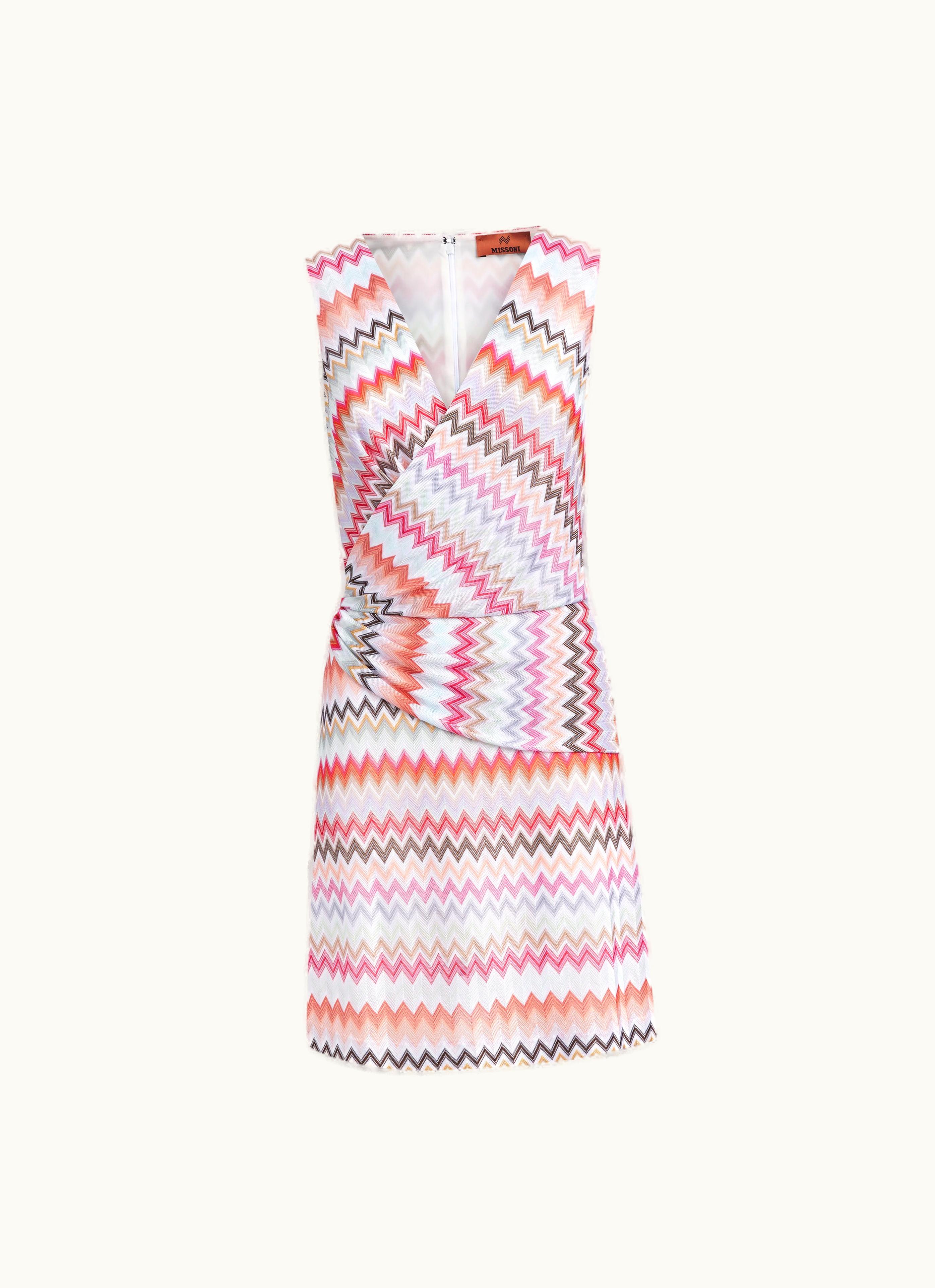 Missoni Missoni V-neck Minidress In Zigzag Viscose And Cotton Multicoloured