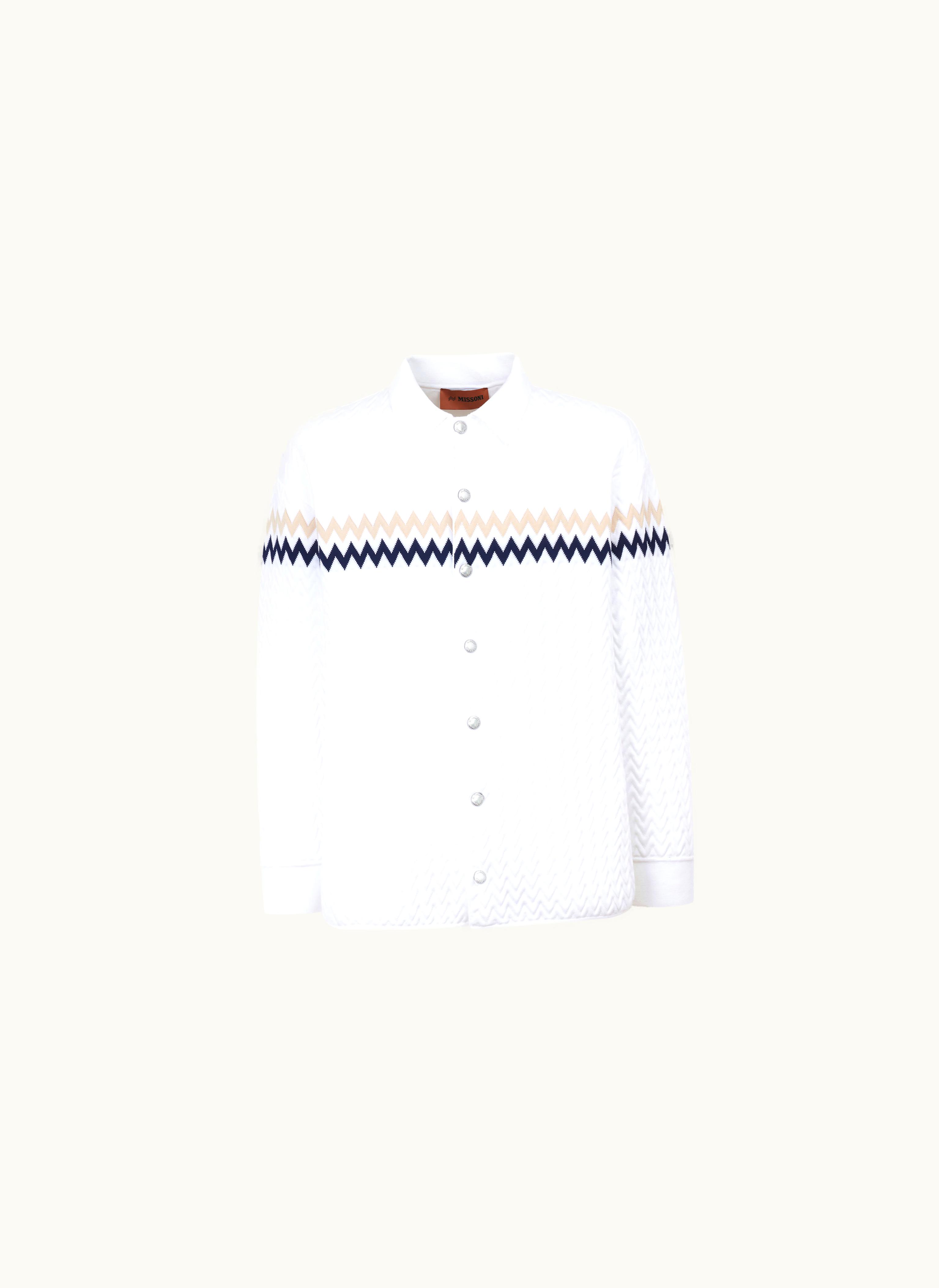 Missoni Missoni Nylon-blend Overshirt With Zigzag Stitching And Contrasting Details White, Beige & Blue