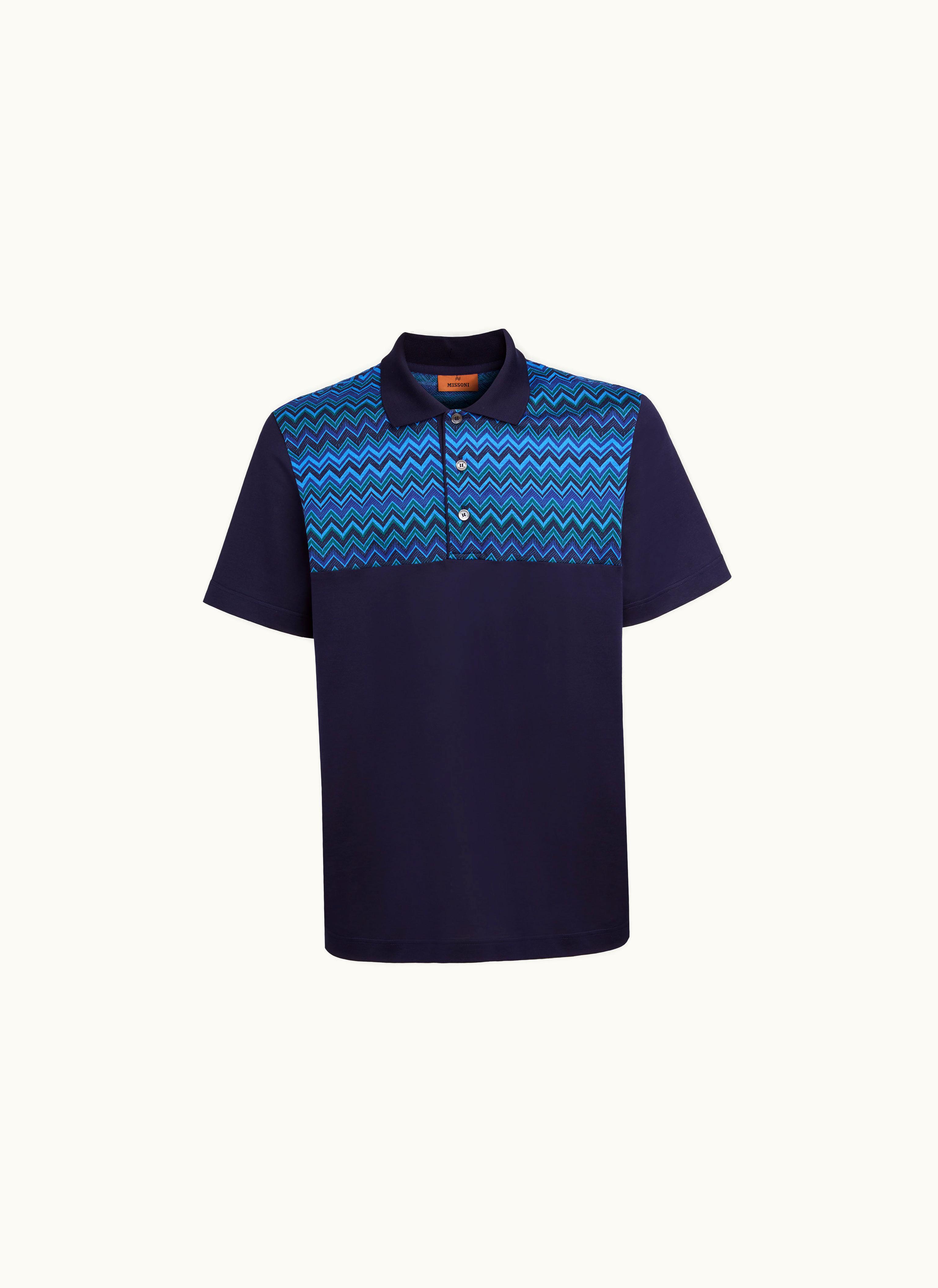 Missoni Missoni Short-sleeved Cotton Jersey Polo Shirt With Zigzag Inserts Blue