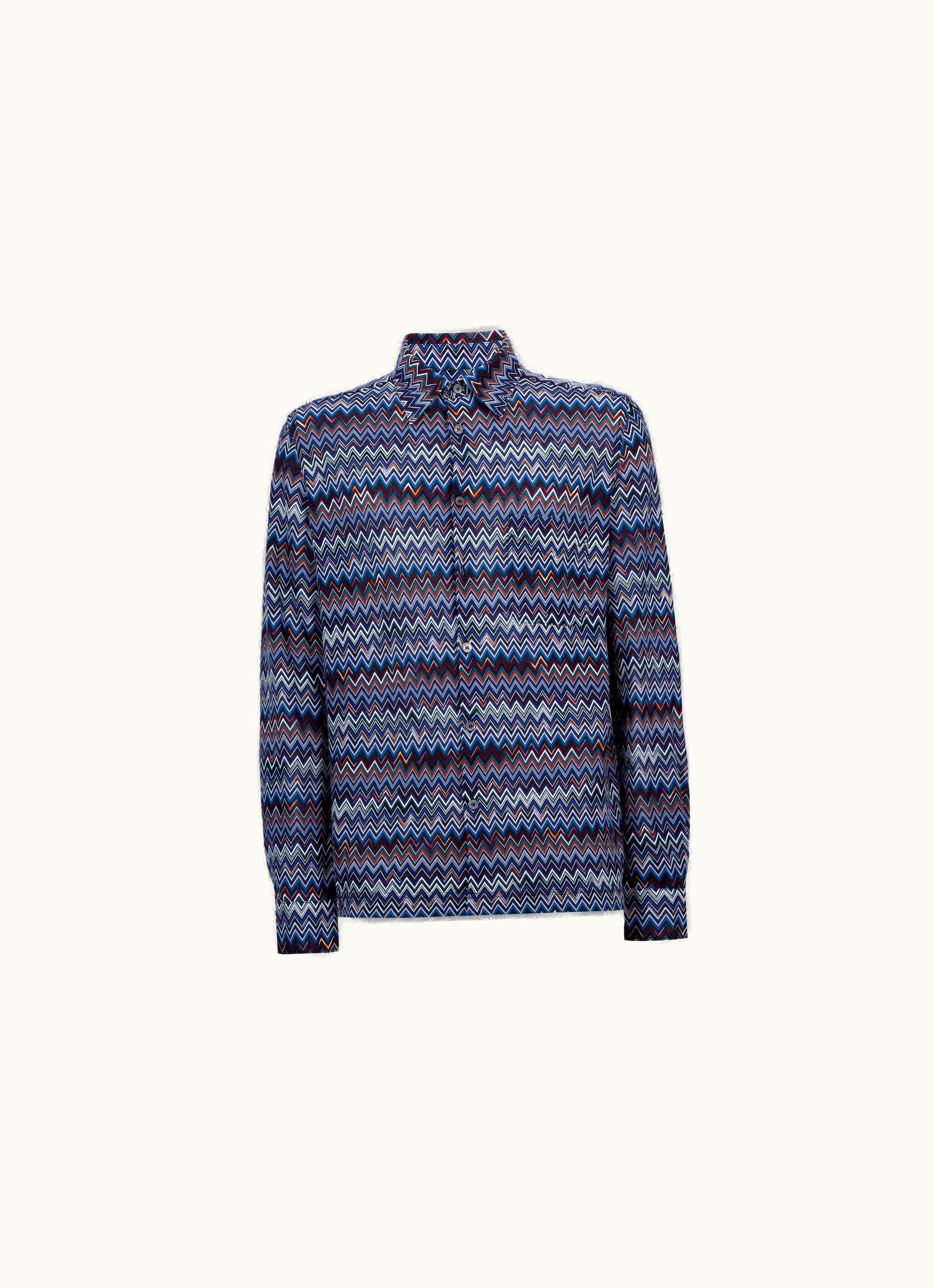 Missoni Missoni Long-sleeved Shirt In Cotton And Viscose Chevron Navy Blue