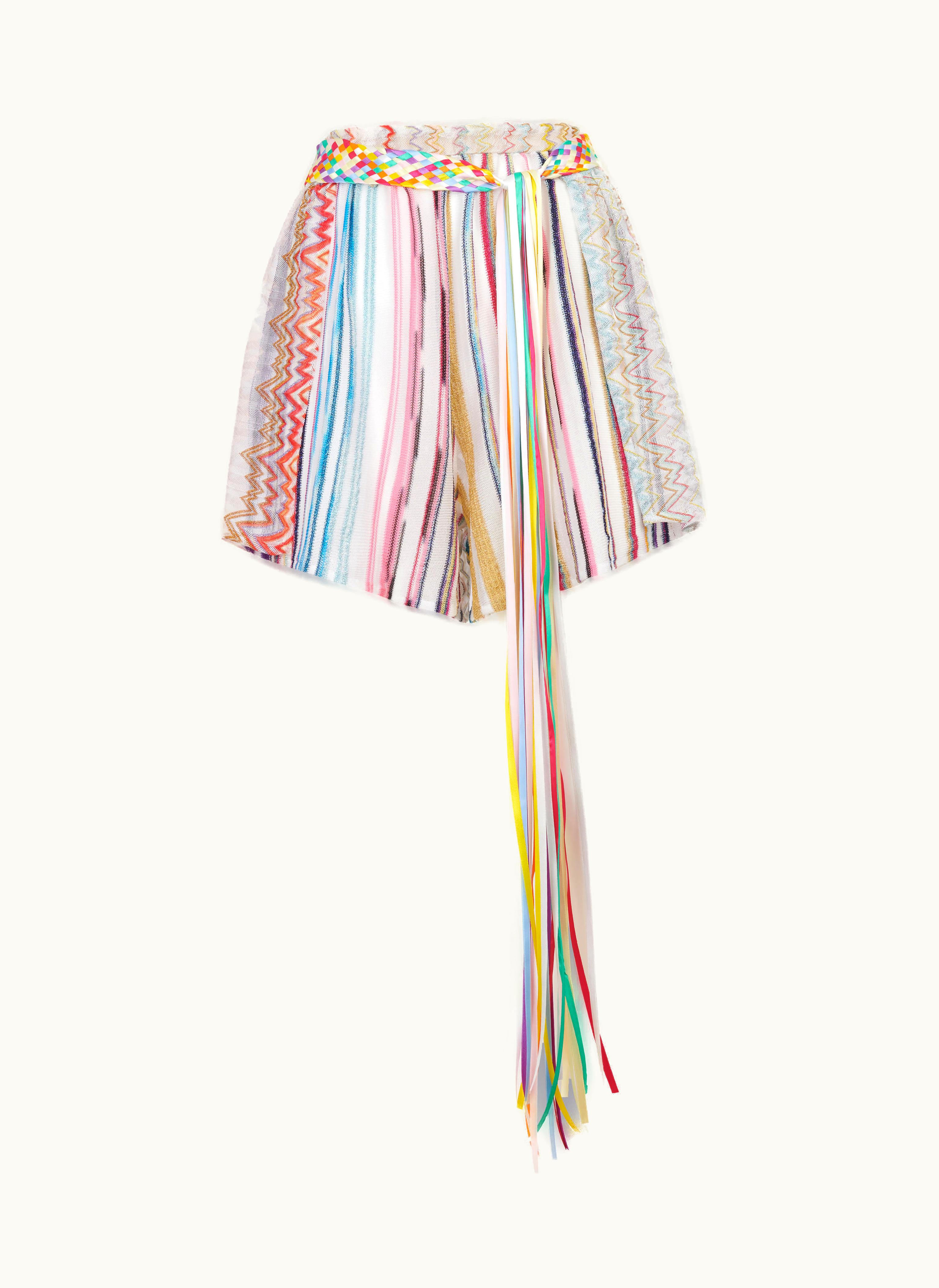 Missoni Missoni Patchwork Cover Up Shorts With Braided Belt Multicoloured Lamé Patchwork