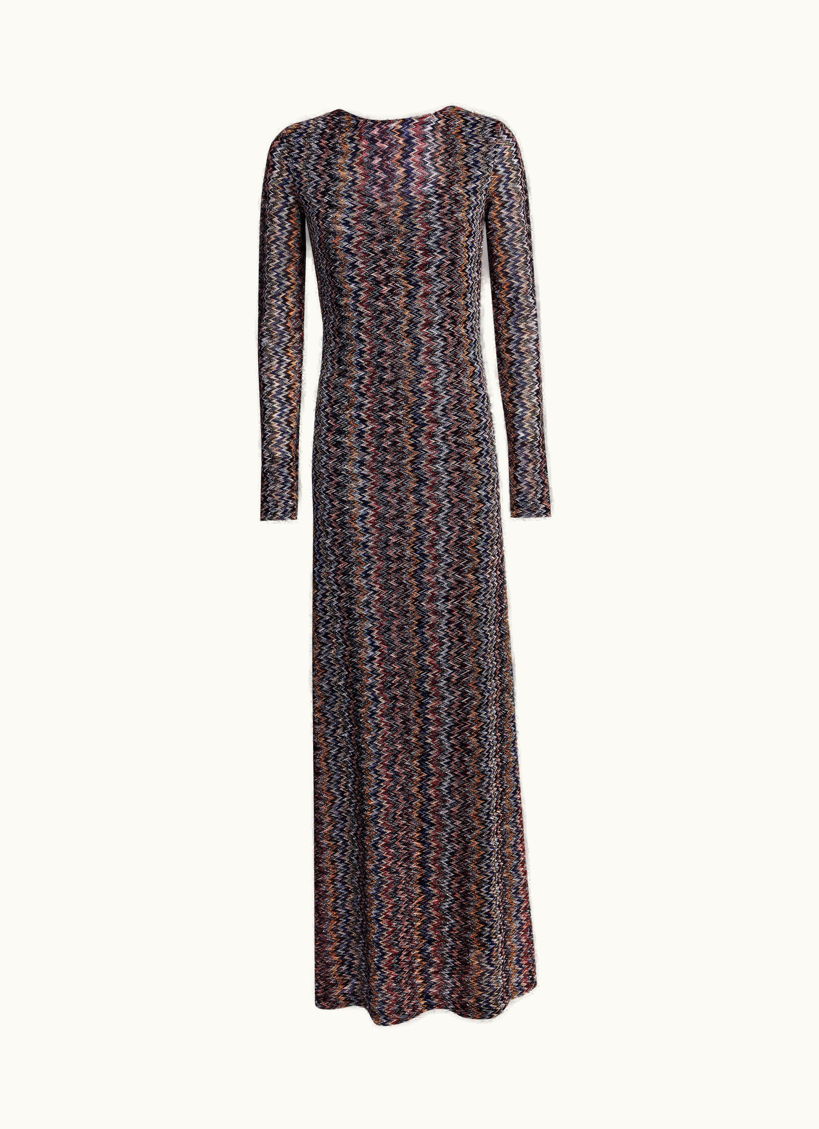 Missoni Missoni Long Dress With V Neckline At The Rear In Chevron Viscose With Lurex Multicoloured