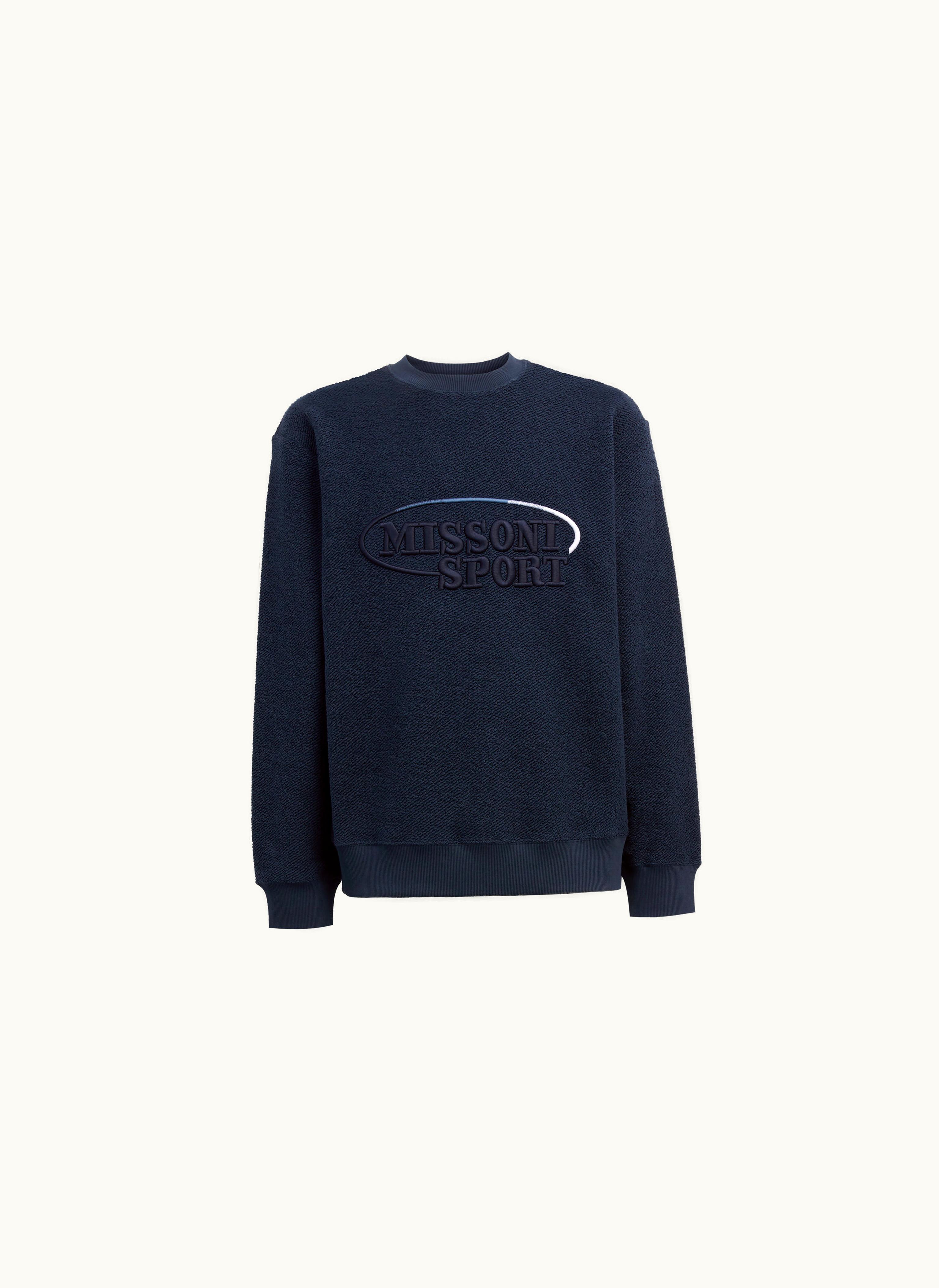 Missoni Missoni Crew-neck Sweatshirt In Brushed Cotton With Large Embroidered Logo Navy Blue