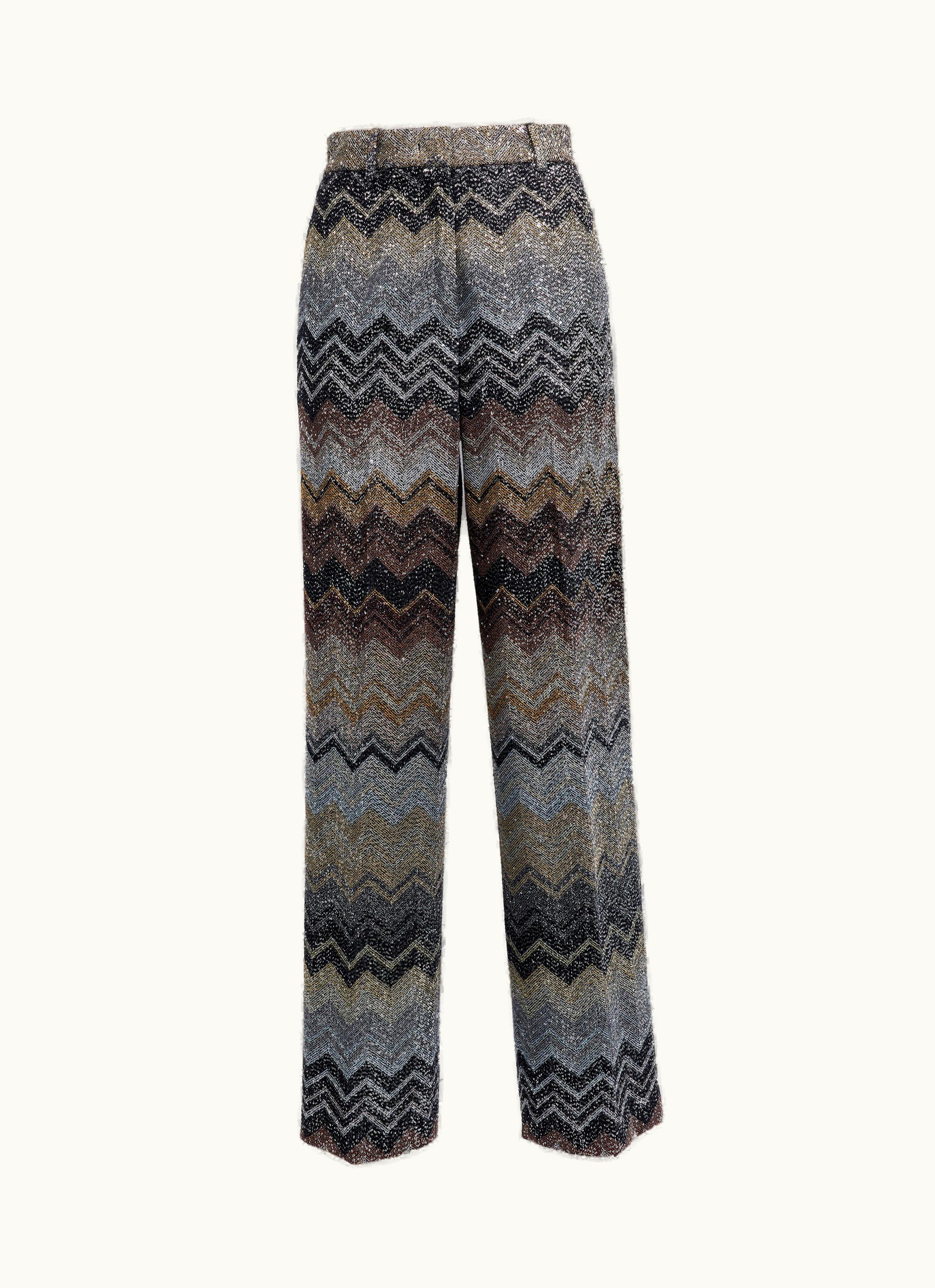Missoni Missoni Straight Trousers In Viscose Blend Chevron With Sequins Multicoloured