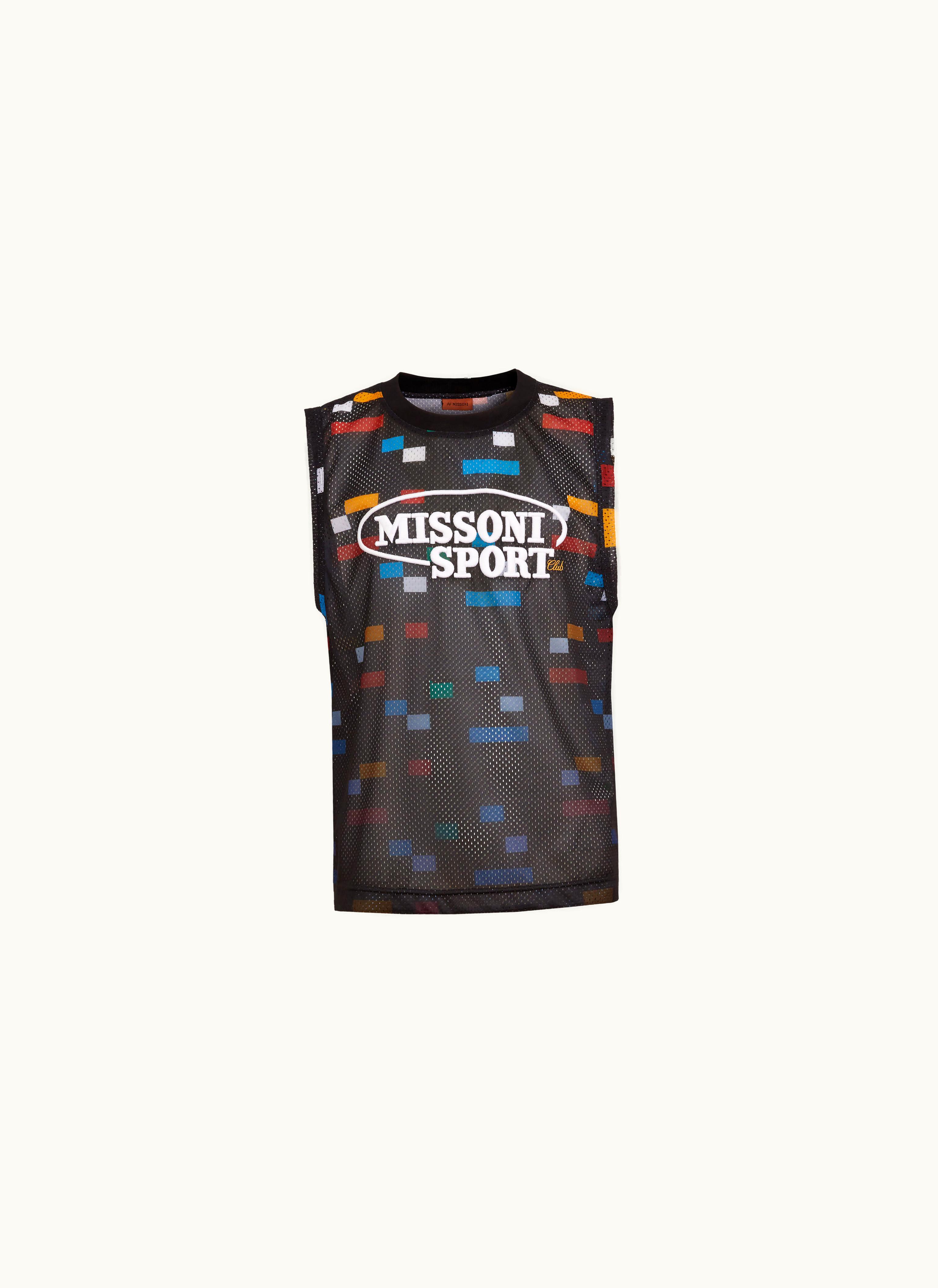 Missoni Missoni Viscose Mesh Tank Top With Legacy Colours And Logo Black & Multicoloured