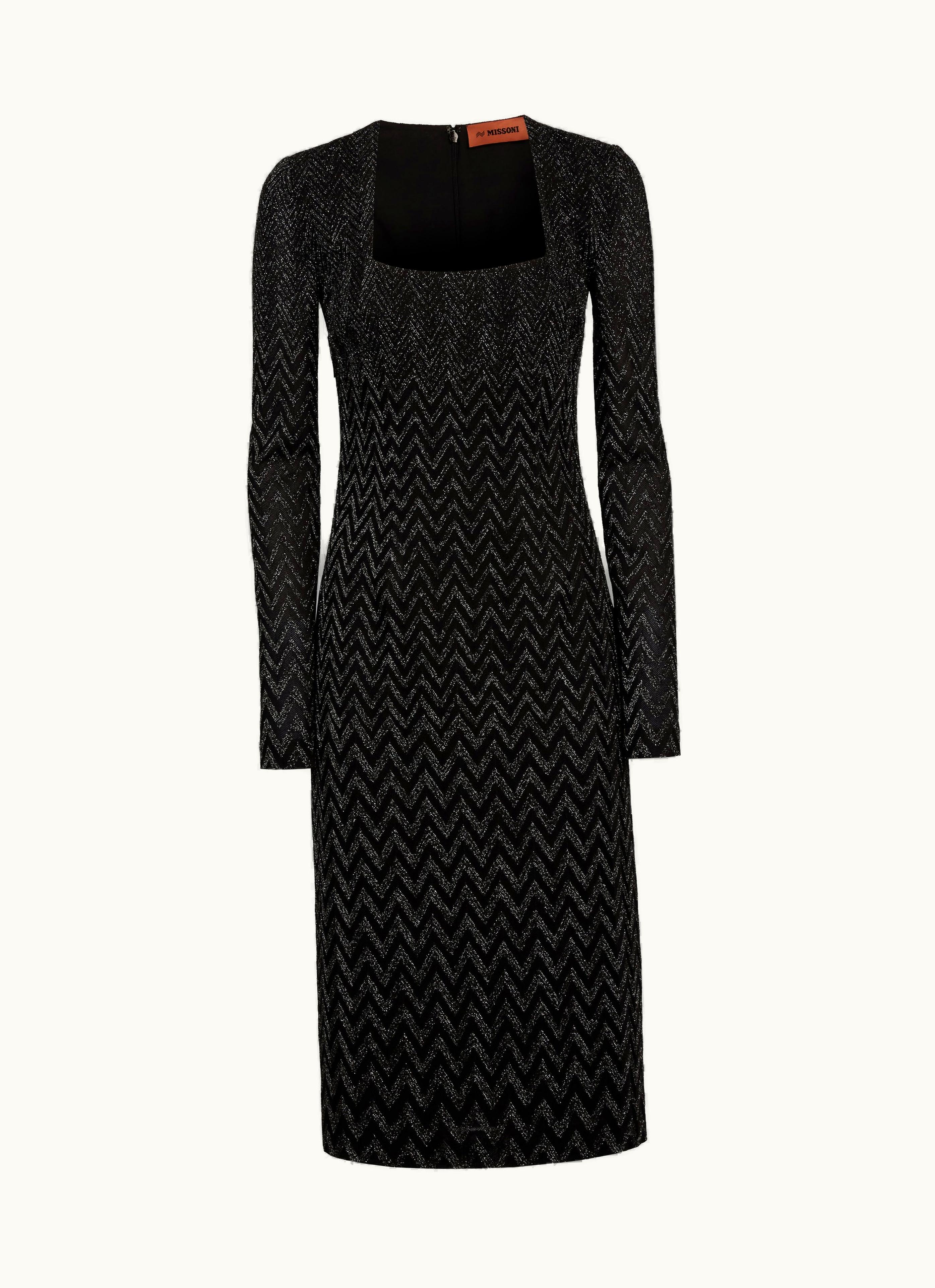 Missoni Missoni Viscose Chevron Midi Dress With Square Neckline With Lurex Black