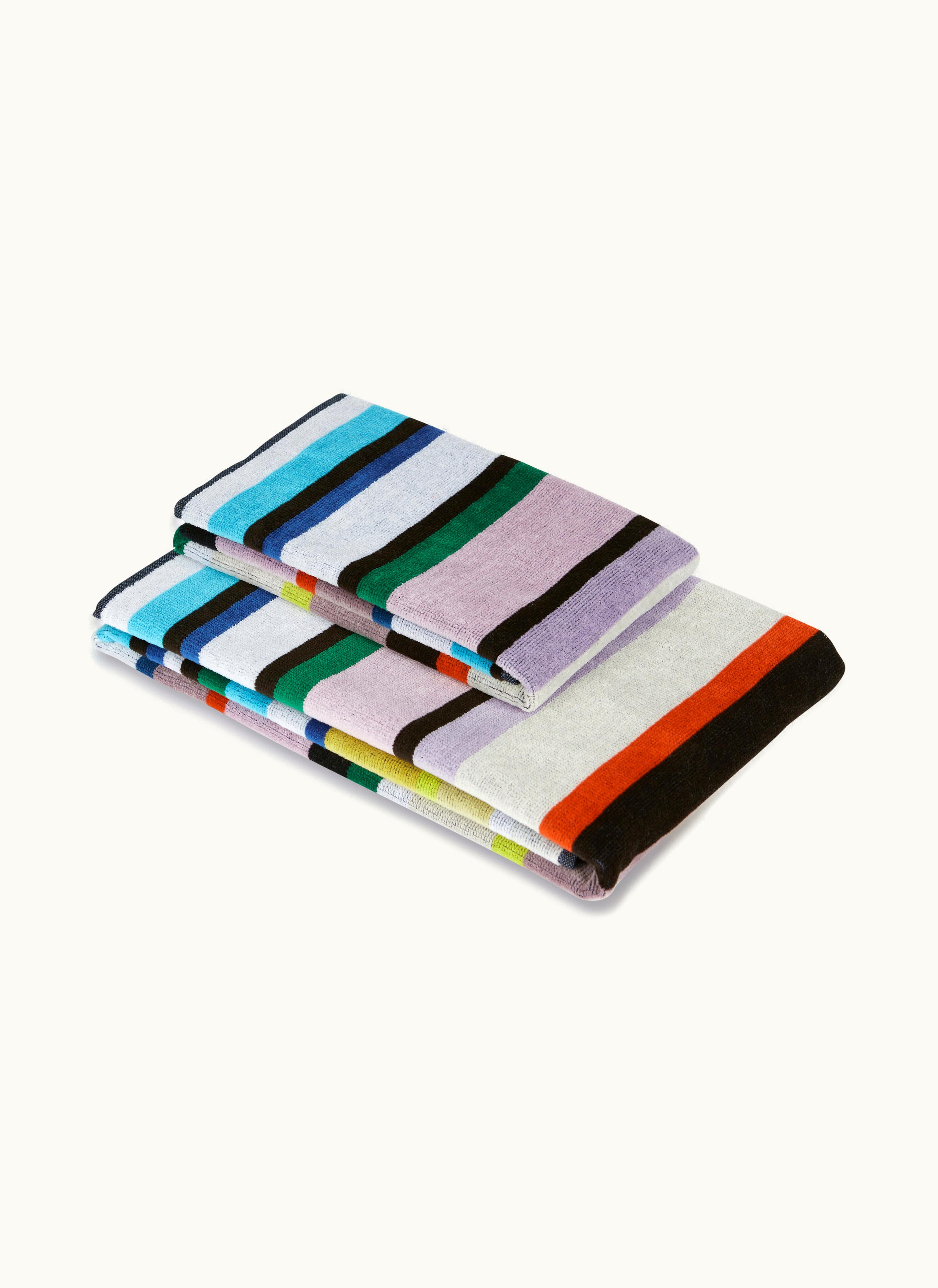 Missoni Missoni 2-piece Chase Bath Towel Set In Stripped Cotton Terry Multicoloured
