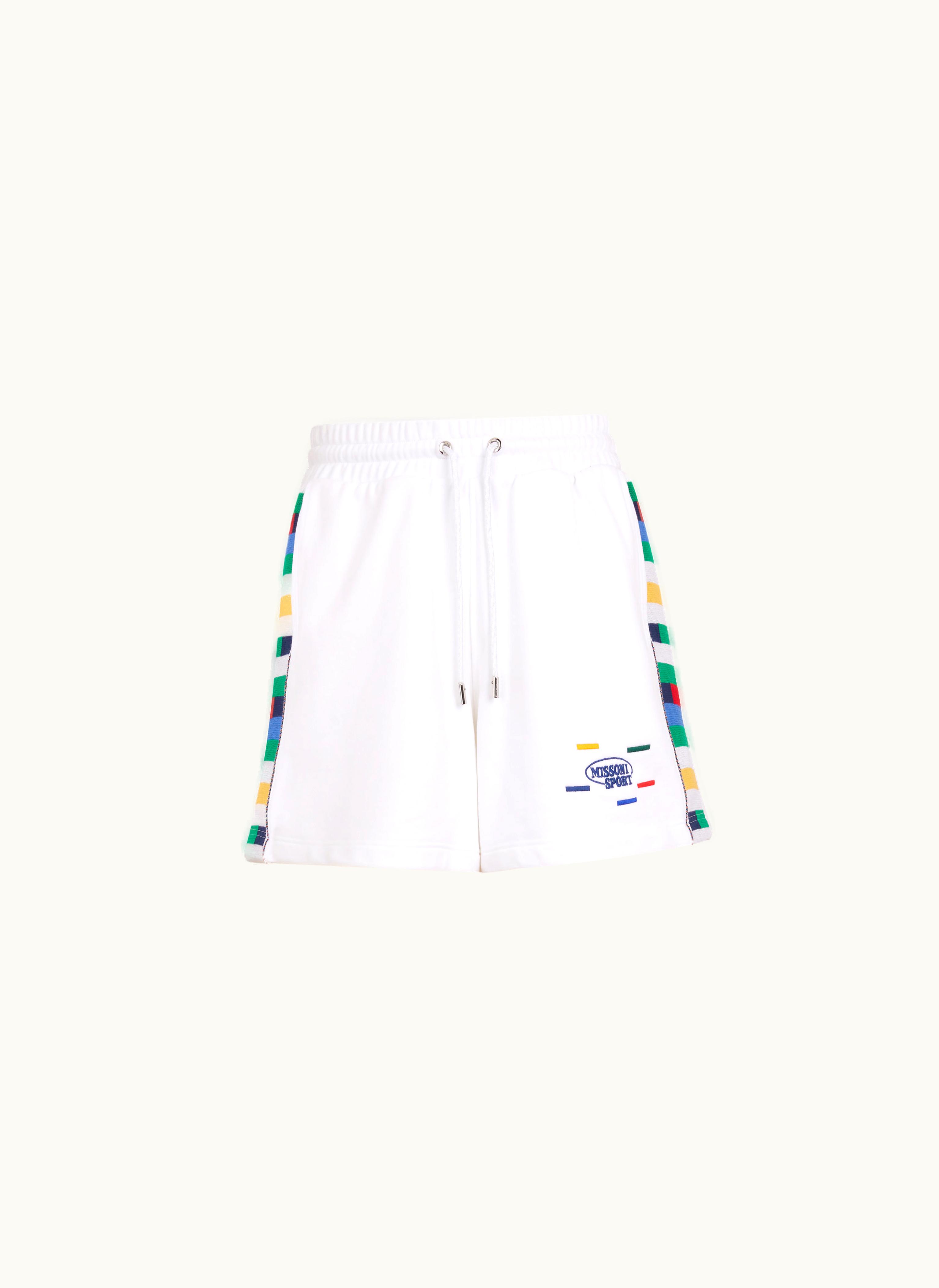 Missoni Missoni Cotton And Viscose Jersey Shorts With Knitted Bands White & Multicoloured Heritage