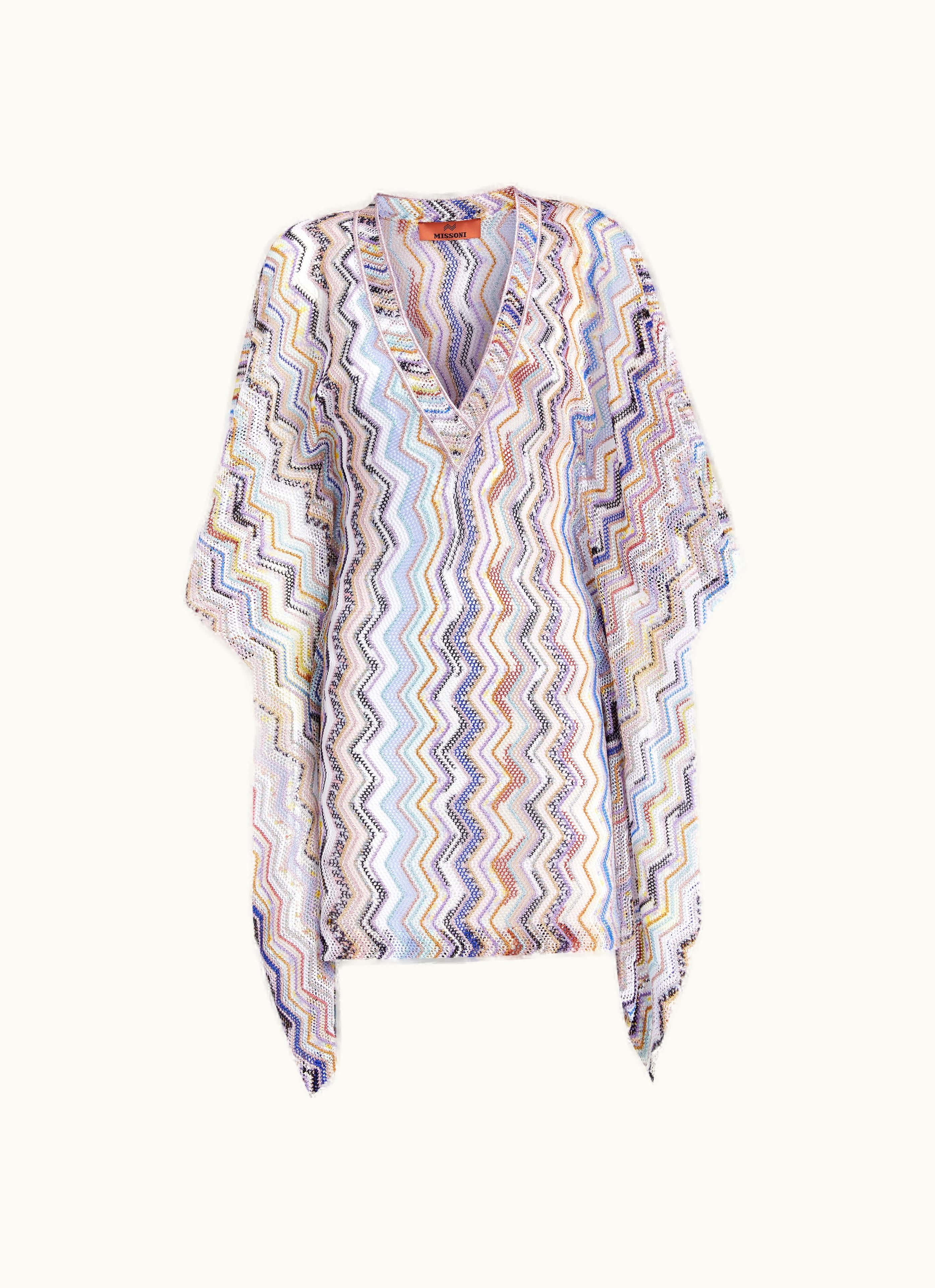 Missoni Missoni Short Cover Up Kaftan In Zigzag Crochet With Lurex Multicoloured