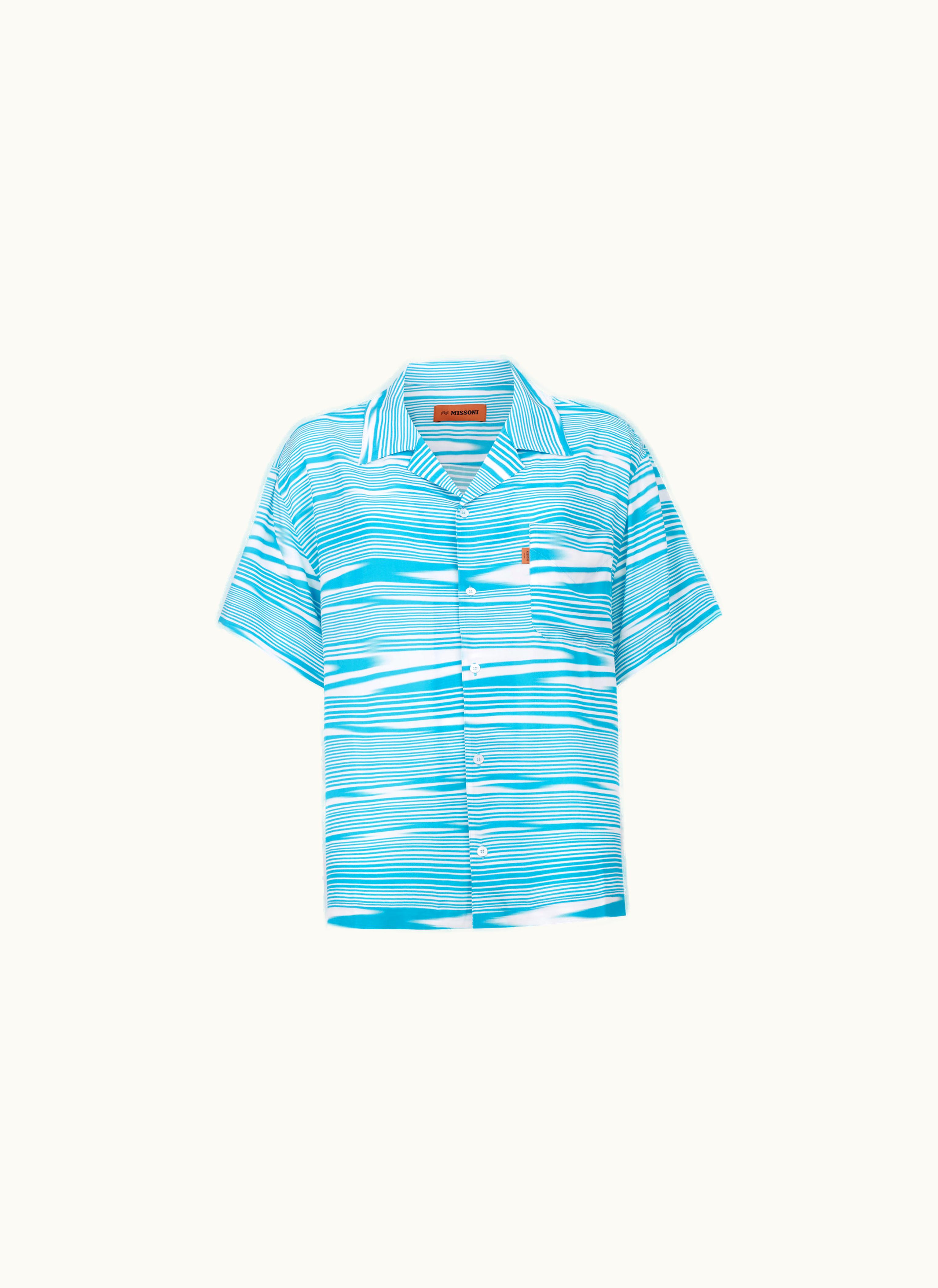 Missoni Missoni Short-sleeved Viscose Bowling Shirt White & Sky Blue